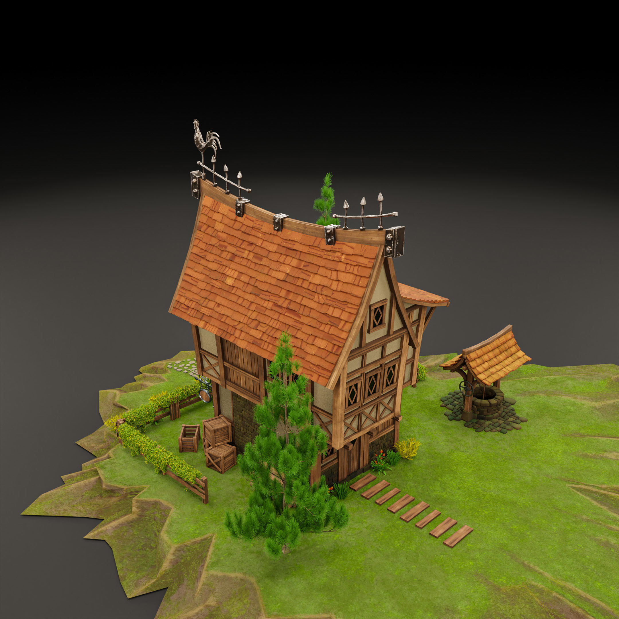 STYLIZED MEDIEVAL BUILDING 01 PRINT READY Low-poly 3D model_12