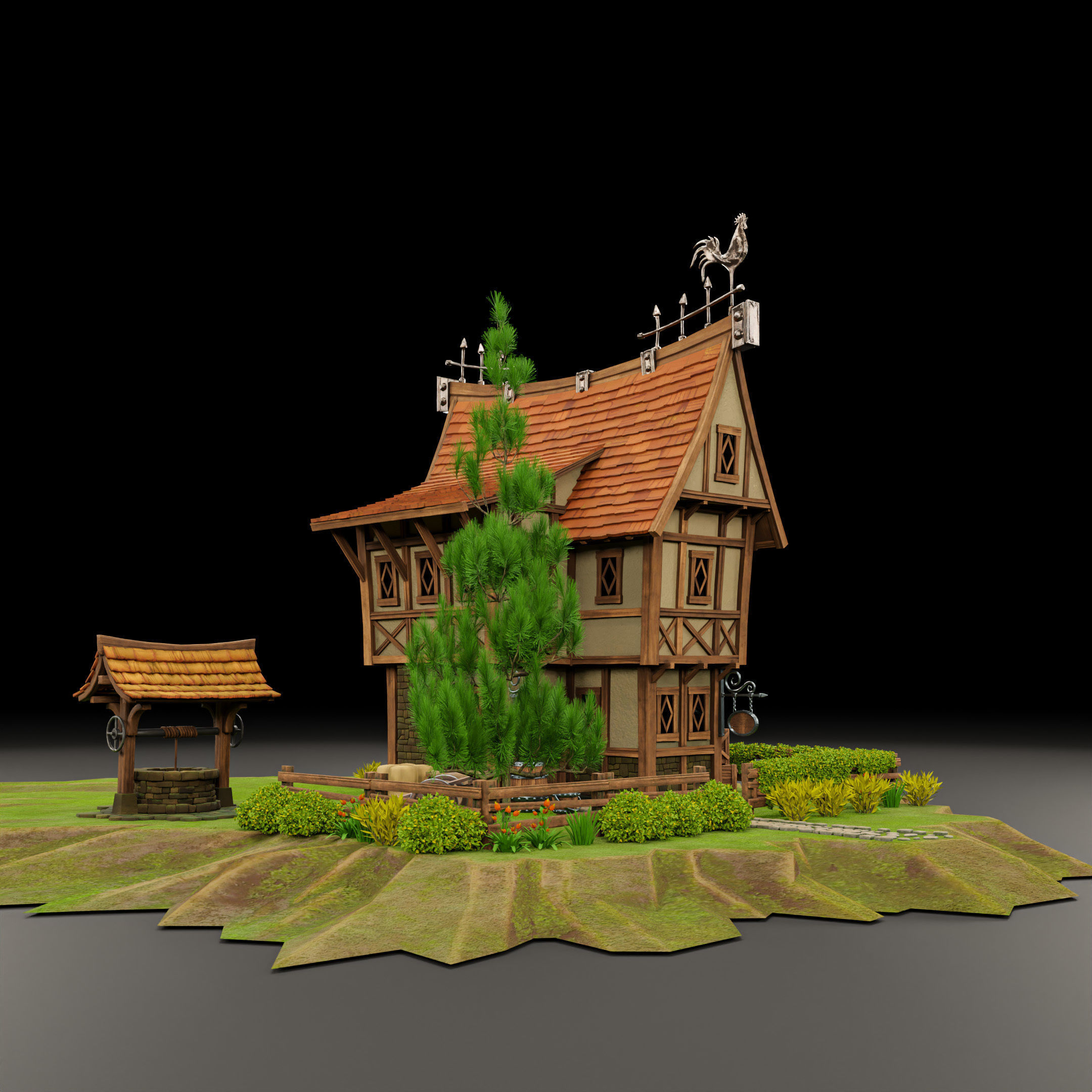 STYLIZED MEDIEVAL BUILDING 01 PRINT READY Low-poly 3D model_10