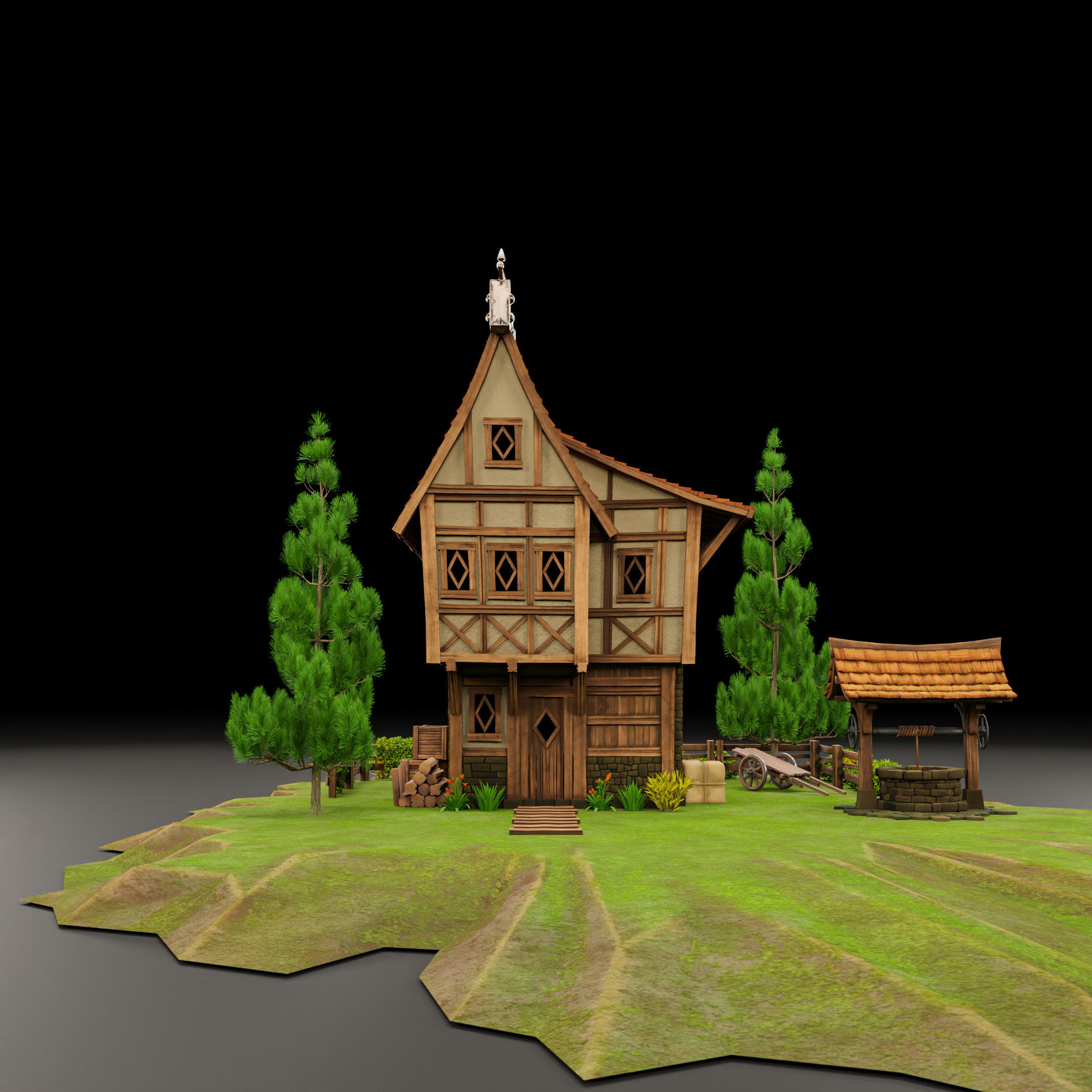 STYLIZED MEDIEVAL BUILDING 01 PRINT READY Low-poly 3D model_7