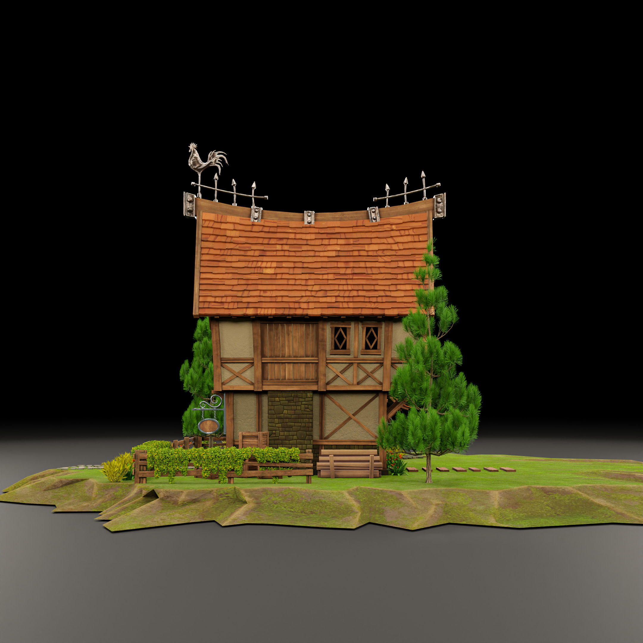 STYLIZED MEDIEVAL BUILDING 01 PRINT READY Low-poly 3D model_5