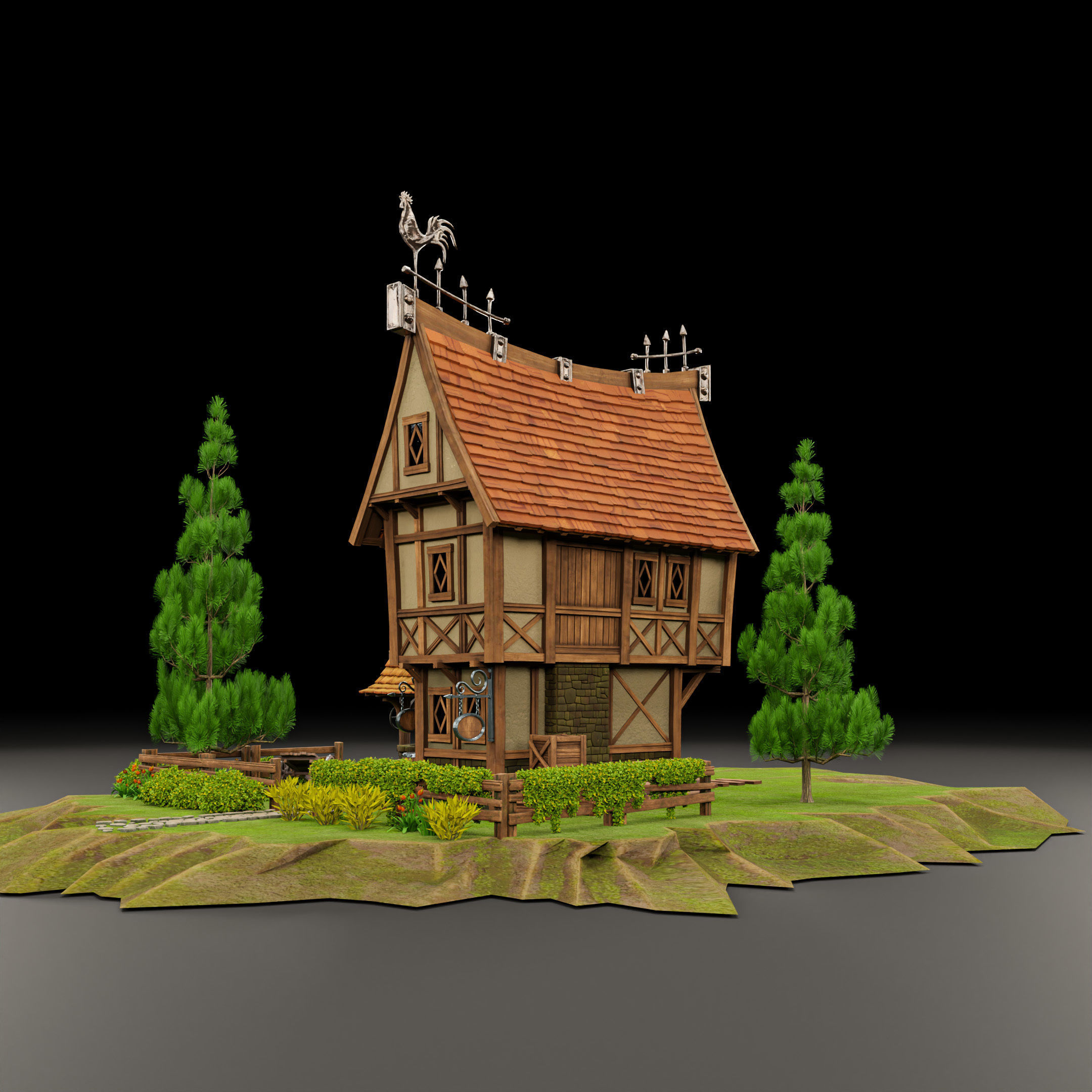 STYLIZED MEDIEVAL BUILDING 01 PRINT READY Low-poly 3D model_4