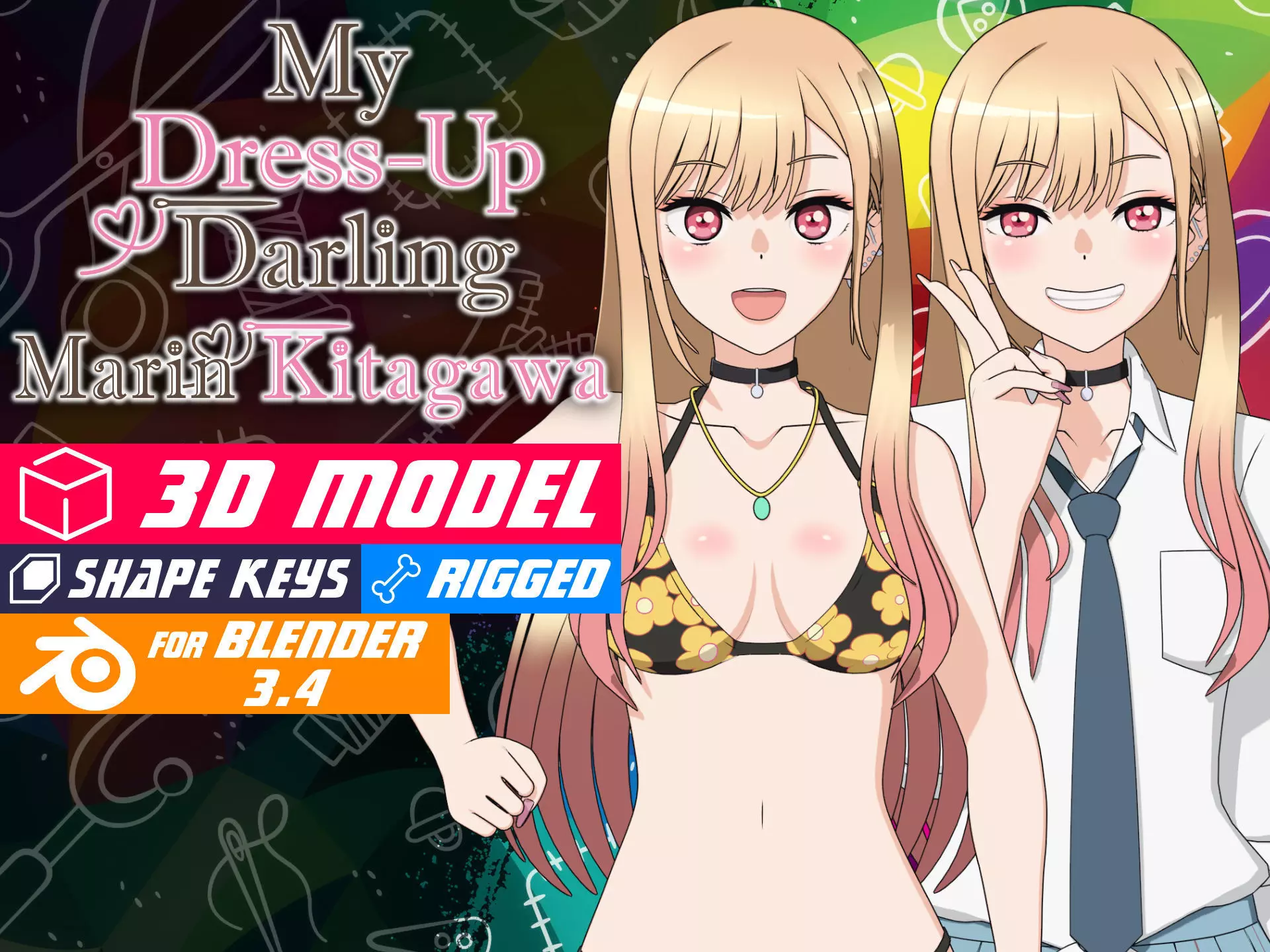 Marin Kitagawa - My Dress Up Darling - 3D Model Blender Low-poly 3D model_0