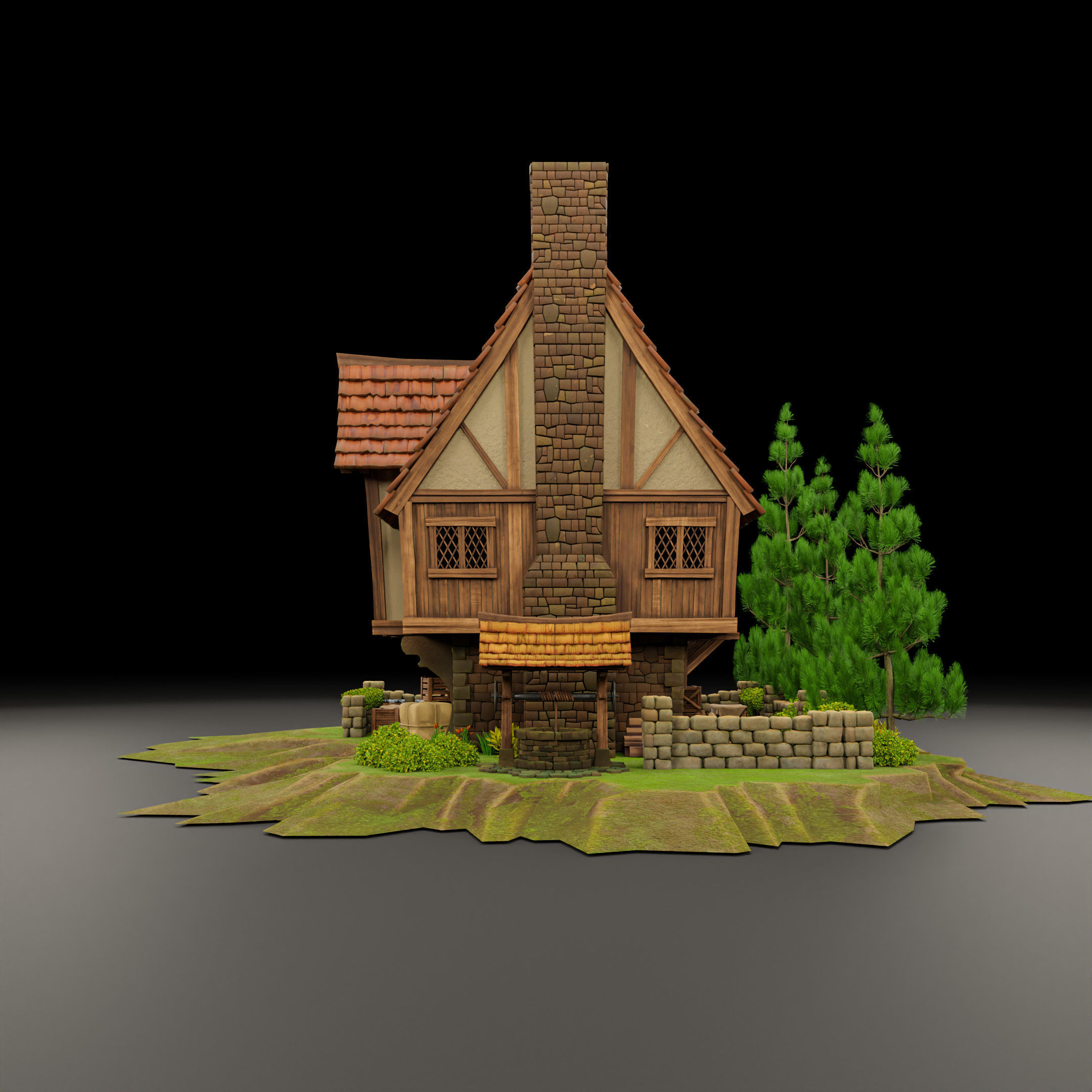 STYLIZED MEDIEVAL BUILDING 02 PRINT READY Low-poly 3D model_7