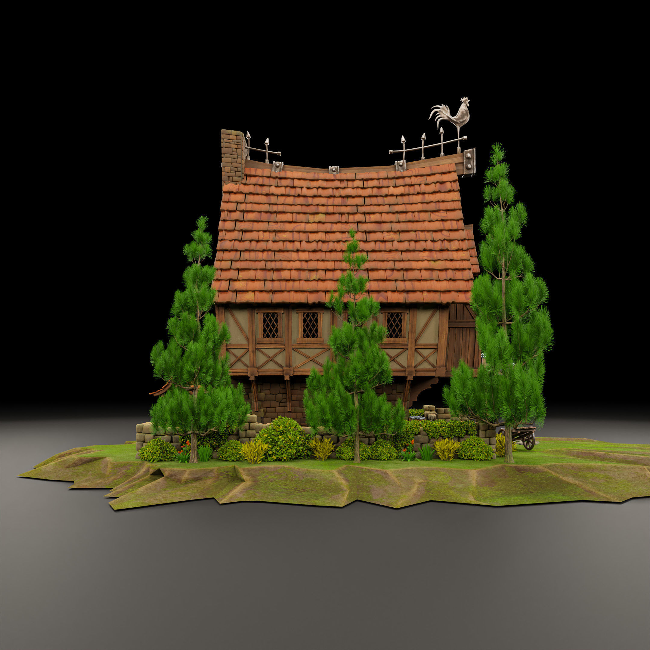 STYLIZED MEDIEVAL BUILDING 02 PRINT READY Low-poly 3D model_9