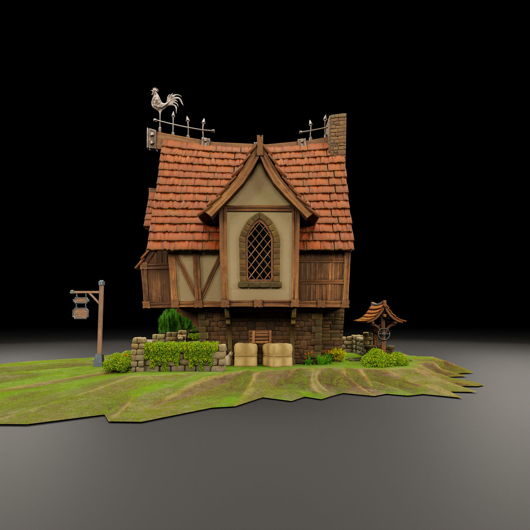 STYLIZED MEDIEVAL BUILDING 02 PRINT READY Low-poly 3D model_5