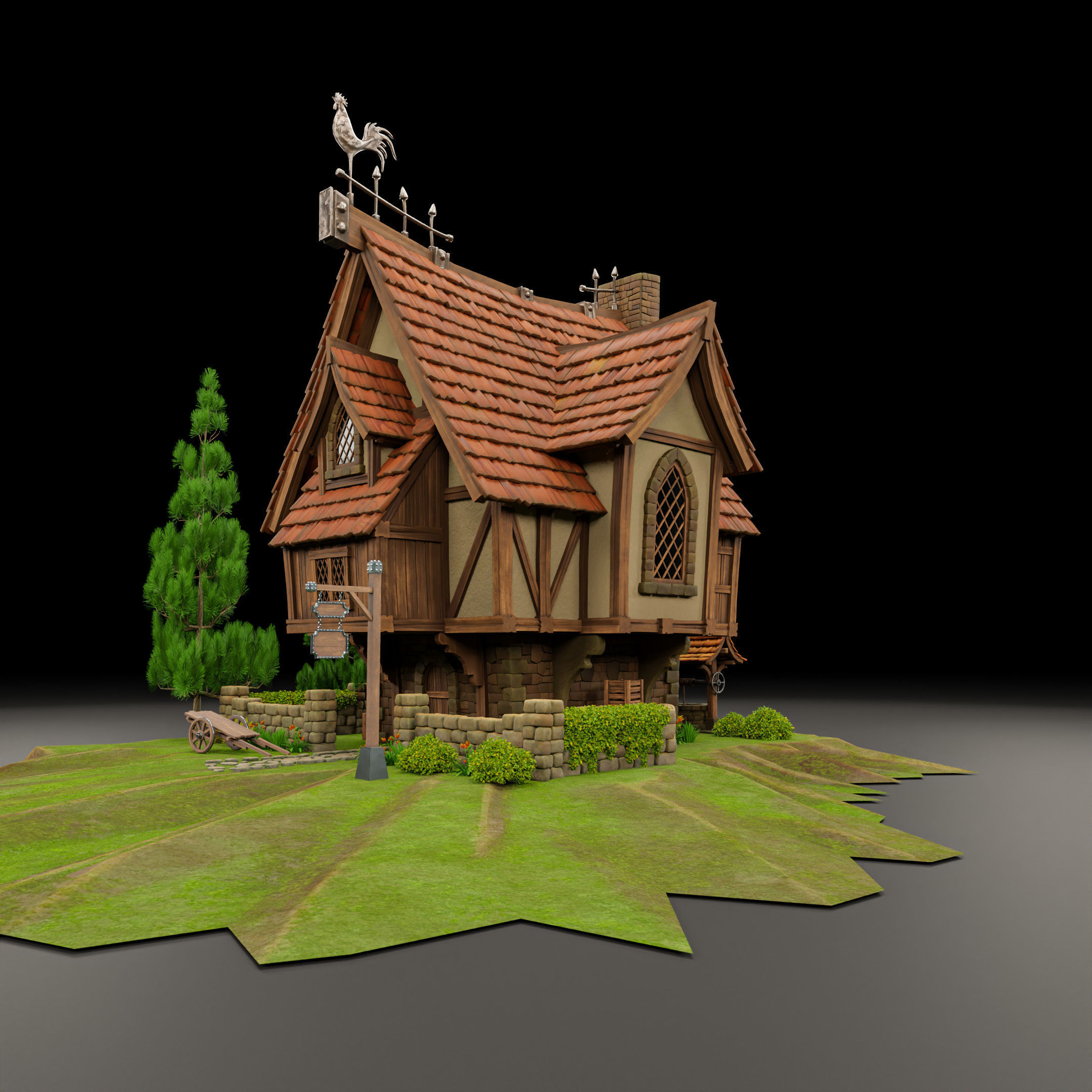 STYLIZED MEDIEVAL BUILDING 02 PRINT READY Low-poly 3D model_4