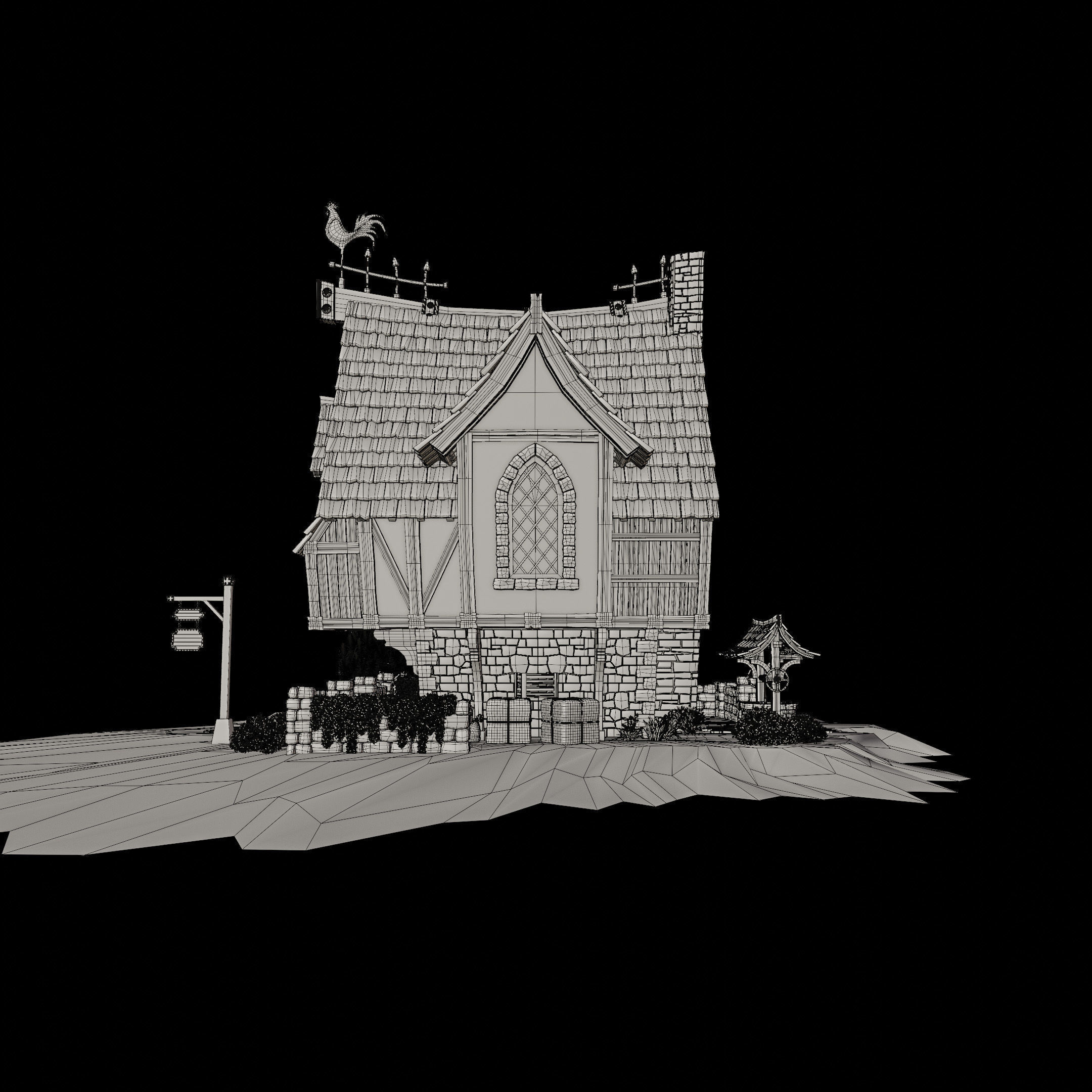STYLIZED MEDIEVAL BUILDING 02 PRINT READY Low-poly 3D model_15
