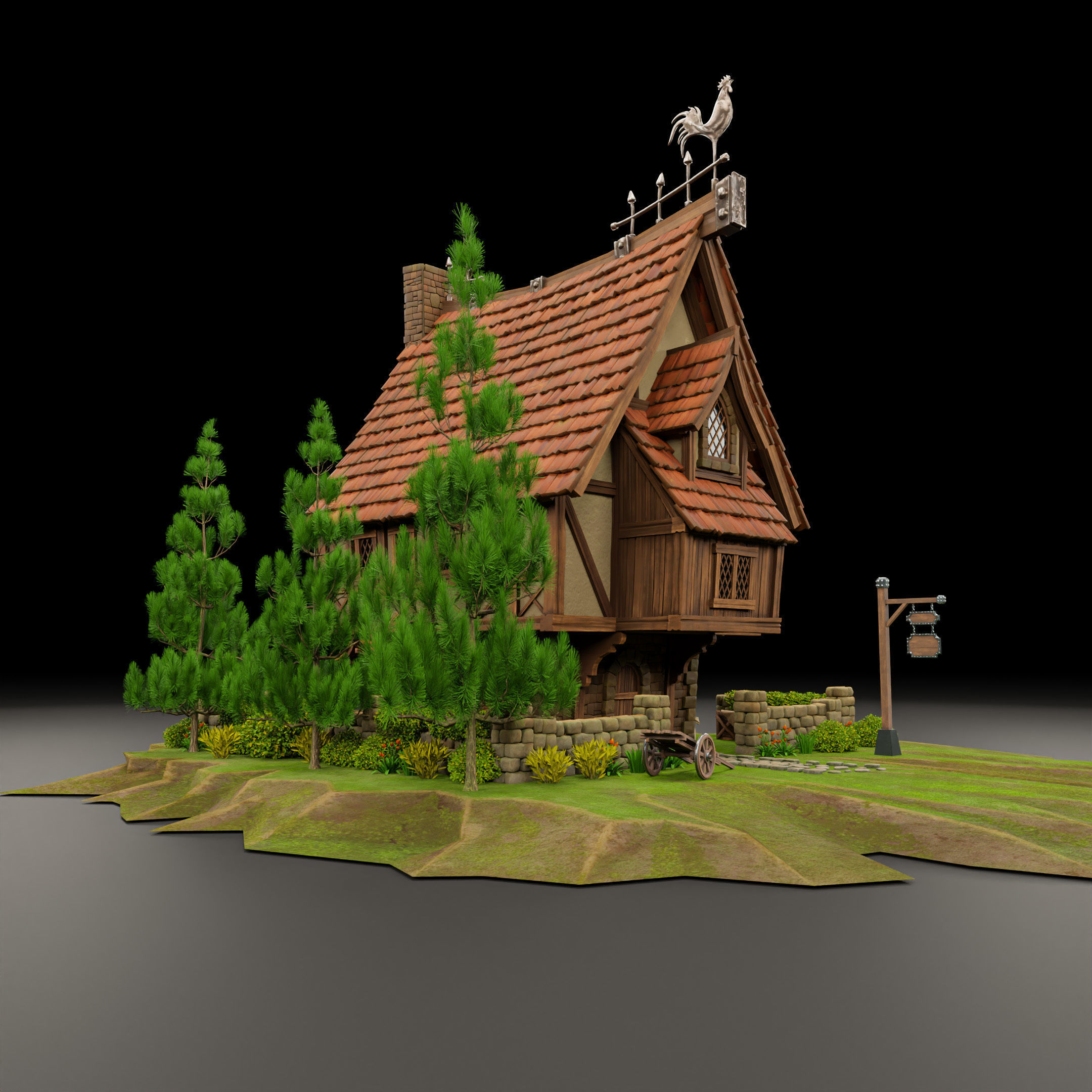 STYLIZED MEDIEVAL BUILDING 02 PRINT READY Low-poly 3D model_10