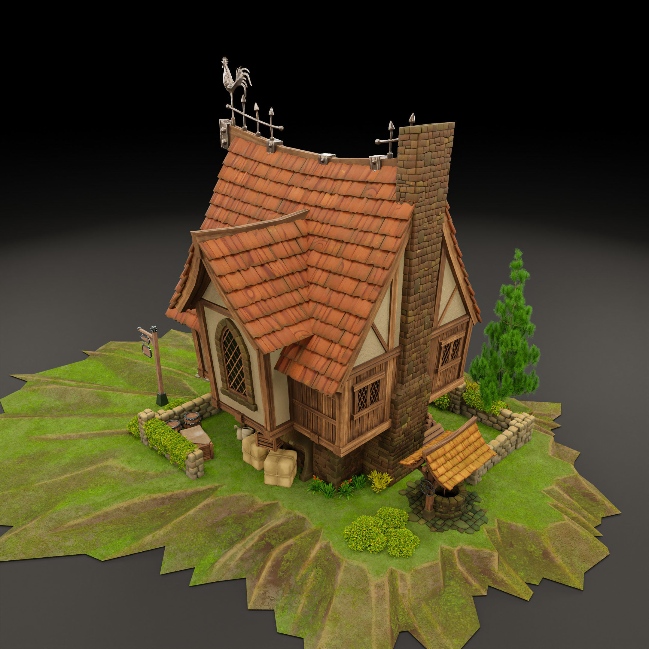 STYLIZED MEDIEVAL BUILDING 02 PRINT READY Low-poly 3D model_12
