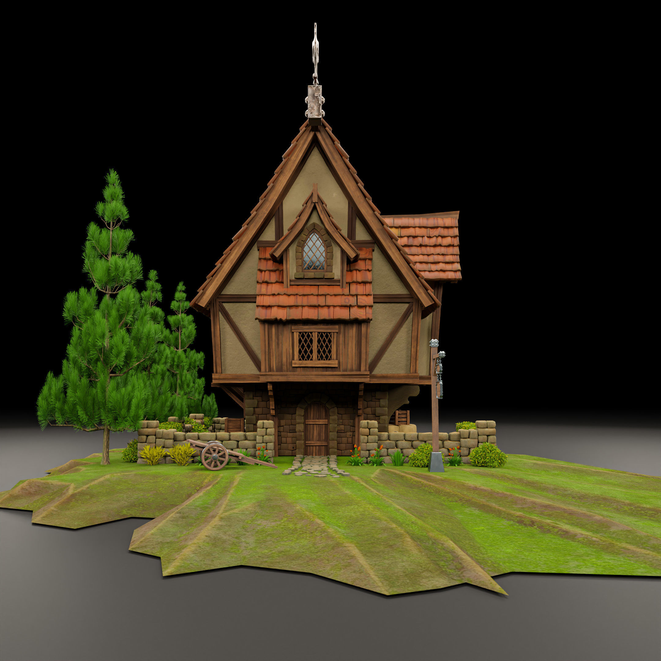 STYLIZED MEDIEVAL BUILDING 02 PRINT READY Low-poly 3D model_3