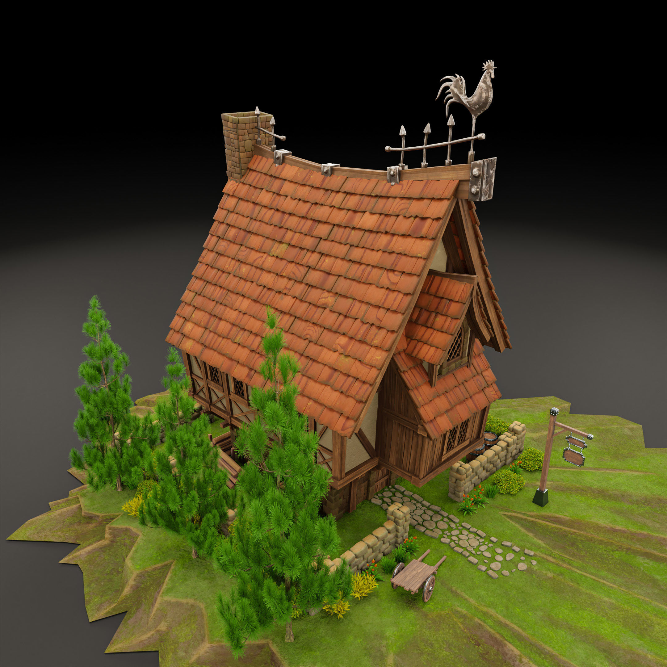 STYLIZED MEDIEVAL BUILDING 02 PRINT READY Low-poly 3D model_11