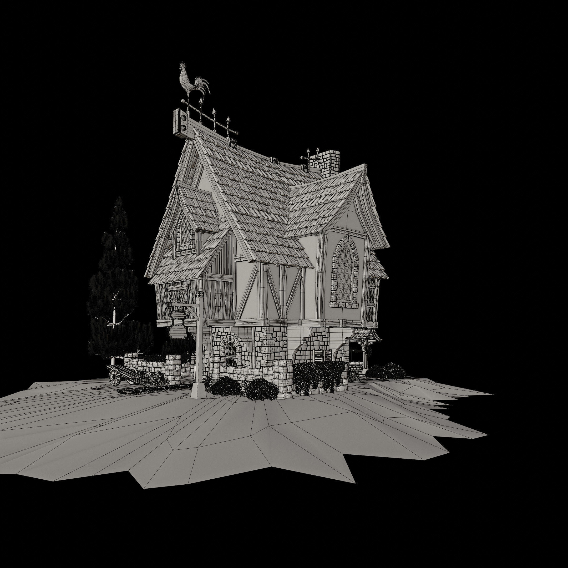 STYLIZED MEDIEVAL BUILDING 02 PRINT READY Low-poly 3D model_14