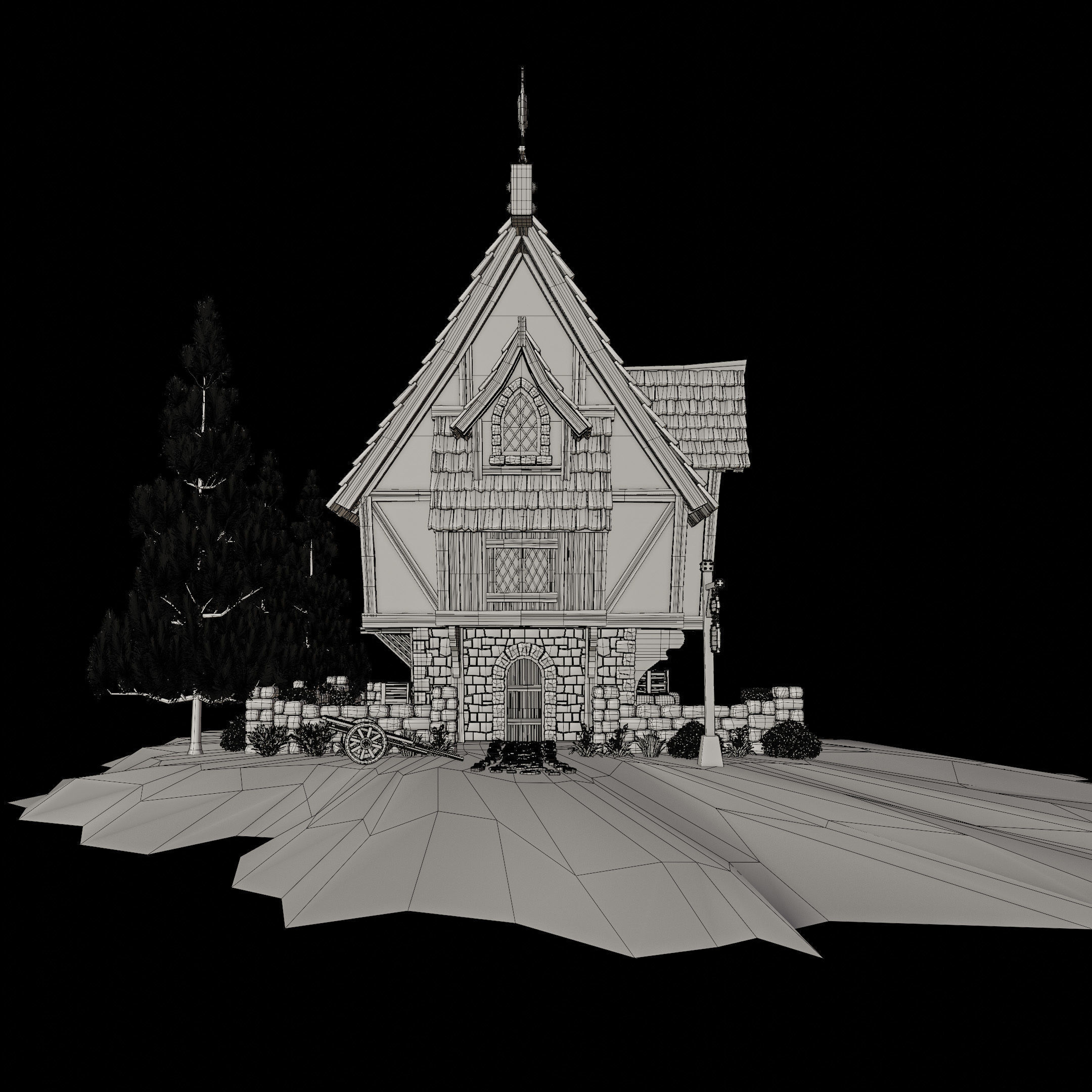 STYLIZED MEDIEVAL BUILDING 02 PRINT READY Low-poly 3D model_13