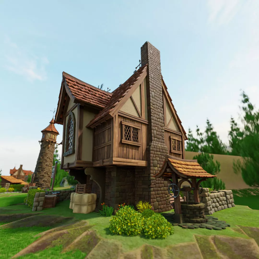 STYLIZED MEDIEVAL BUILDING 02 PRINT READY Low-poly 3D model_0