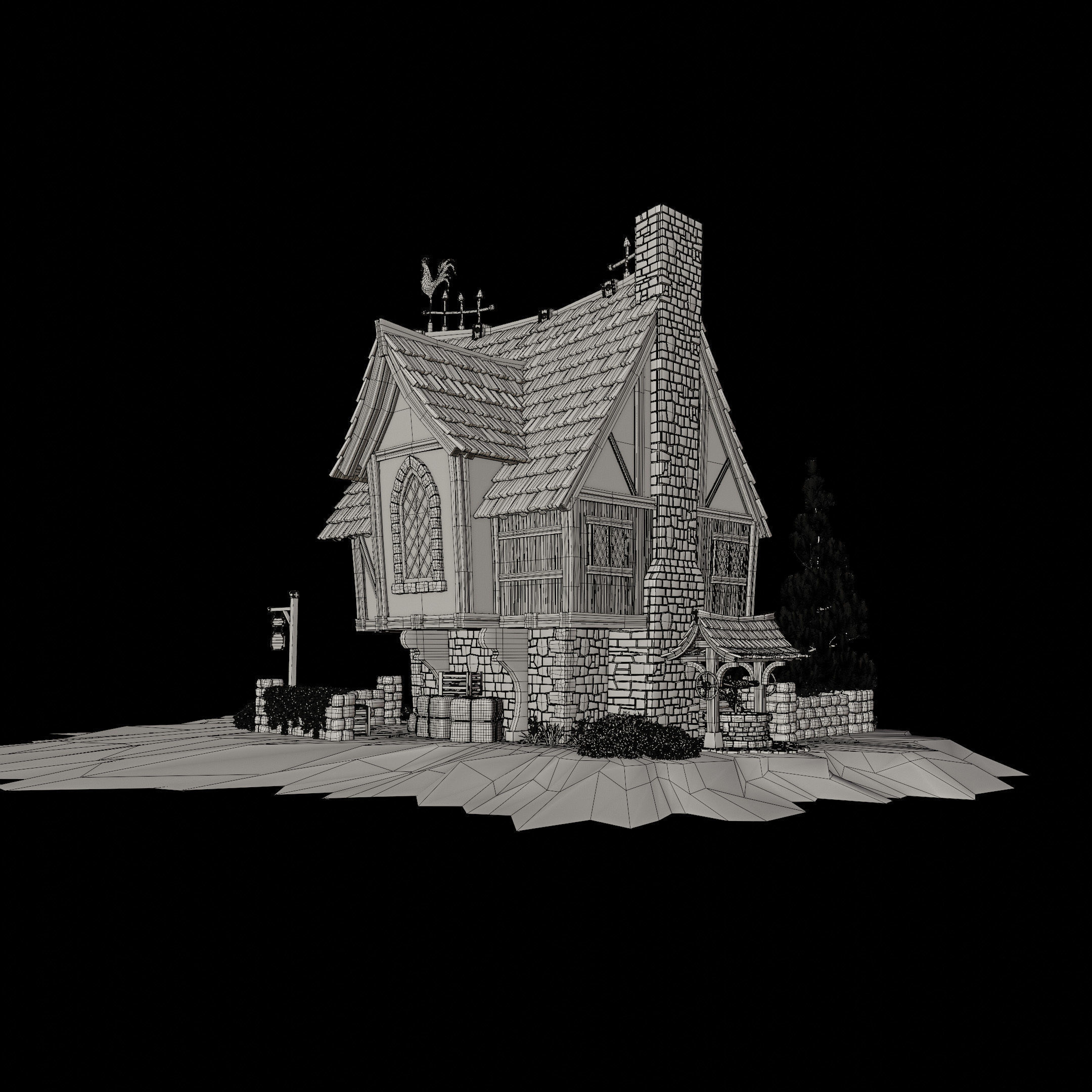 STYLIZED MEDIEVAL BUILDING 02 PRINT READY Low-poly 3D model_16