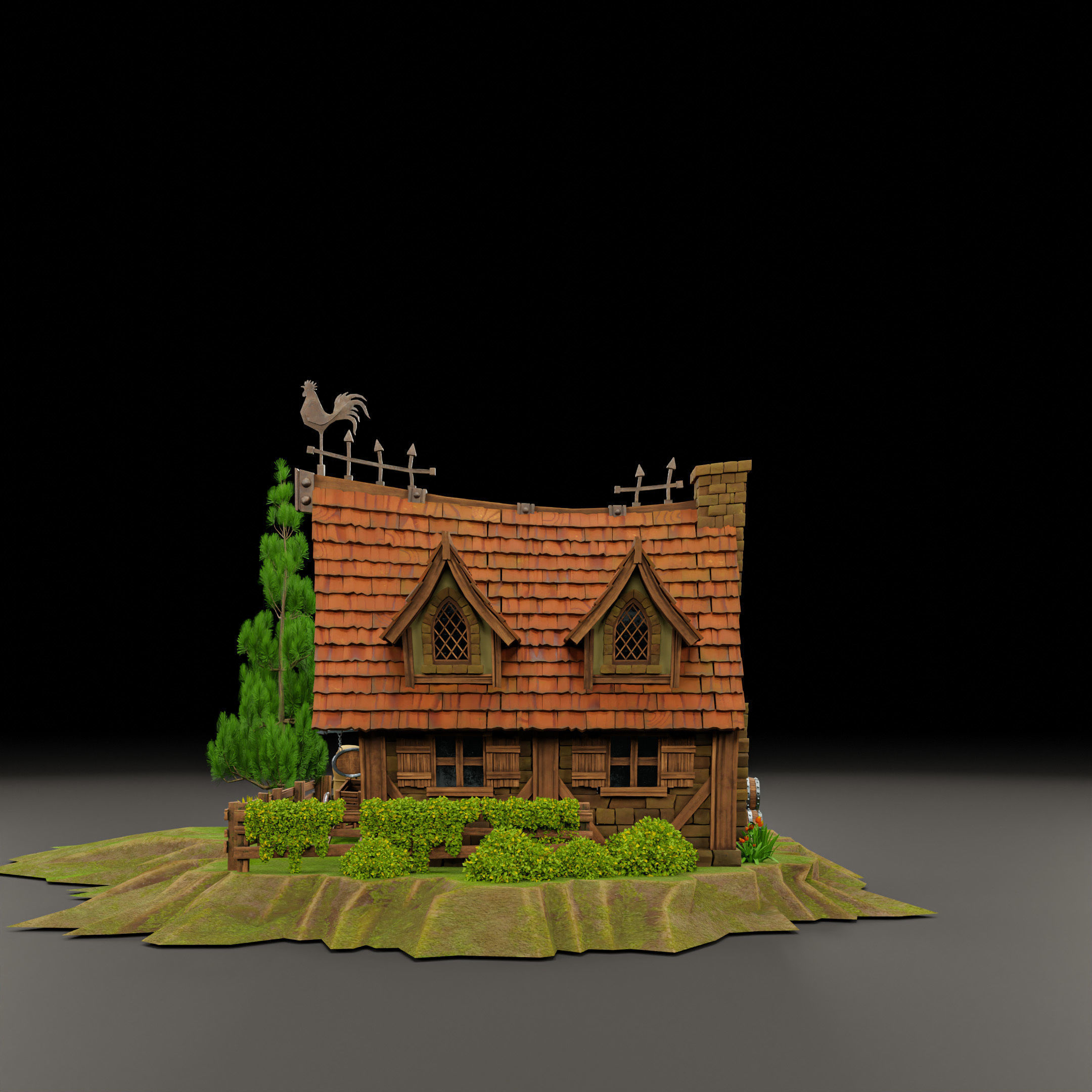 STYLIZED MEDIEVAL BUILDING 03 PRINT READY Low-poly 3D model_5