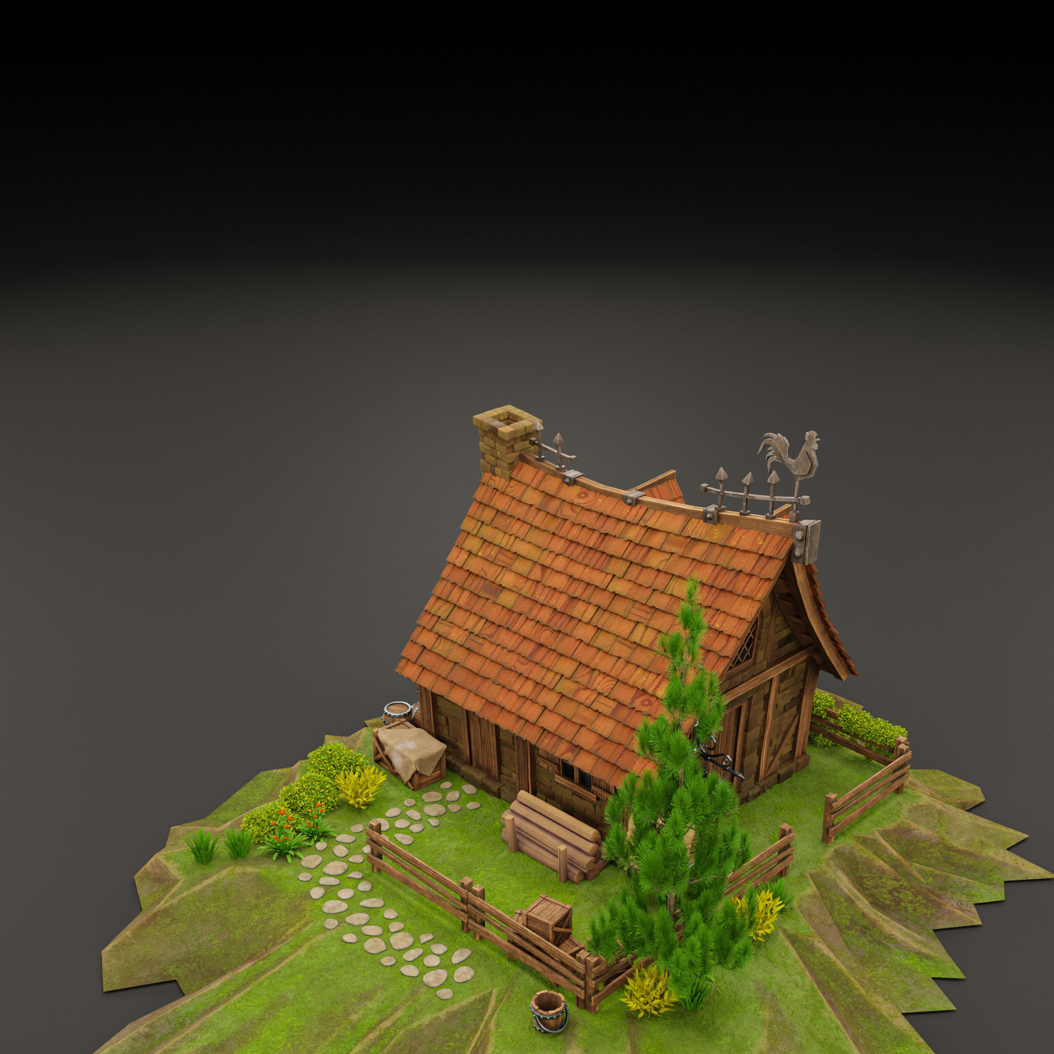 STYLIZED MEDIEVAL BUILDING 03 PRINT READY Low-poly 3D model_11