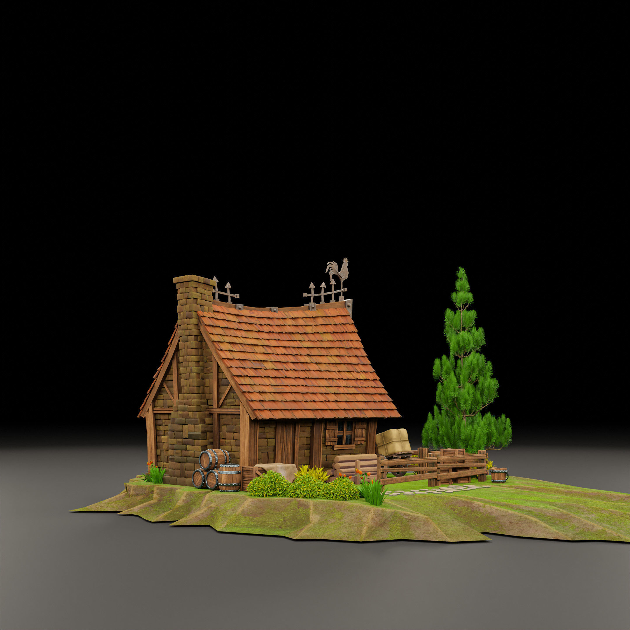 STYLIZED MEDIEVAL BUILDING 03 PRINT READY Low-poly 3D model_8