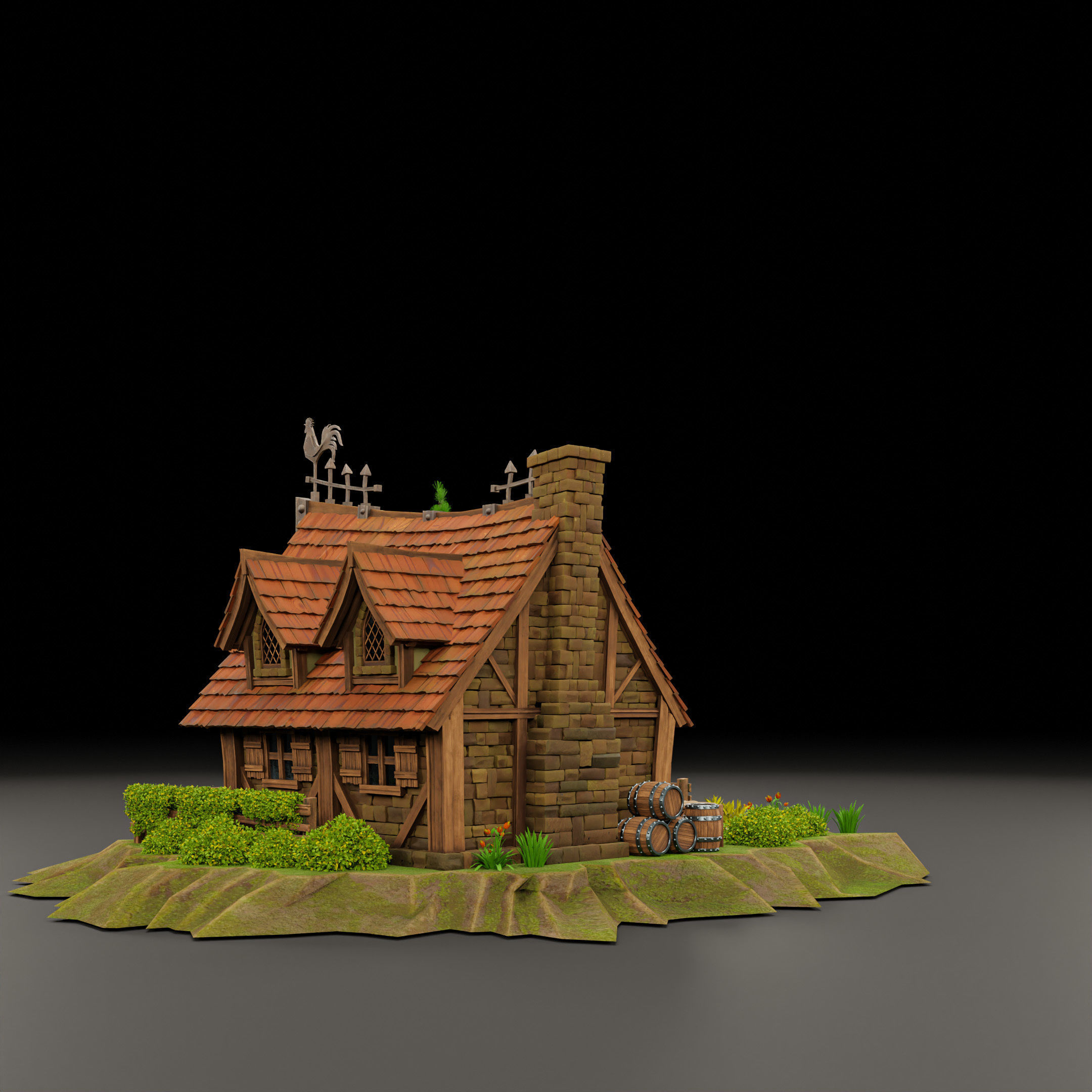 STYLIZED MEDIEVAL BUILDING 03 PRINT READY Low-poly 3D model_6