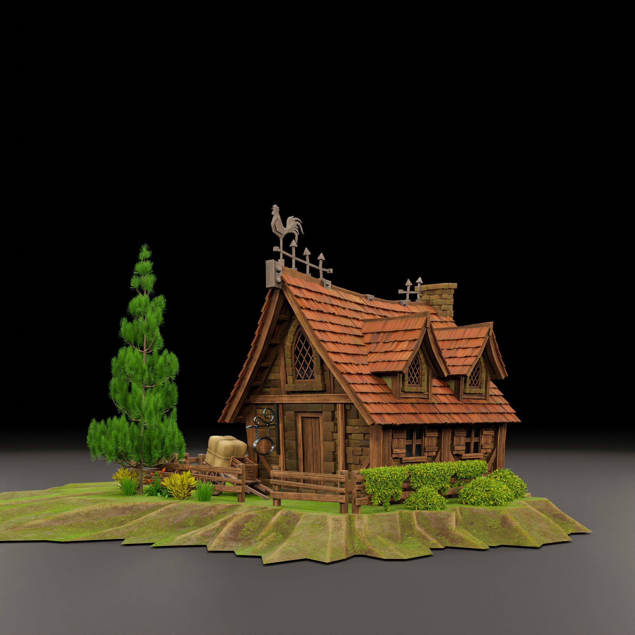 STYLIZED MEDIEVAL BUILDING 03 PRINT READY Low-poly 3D model_4