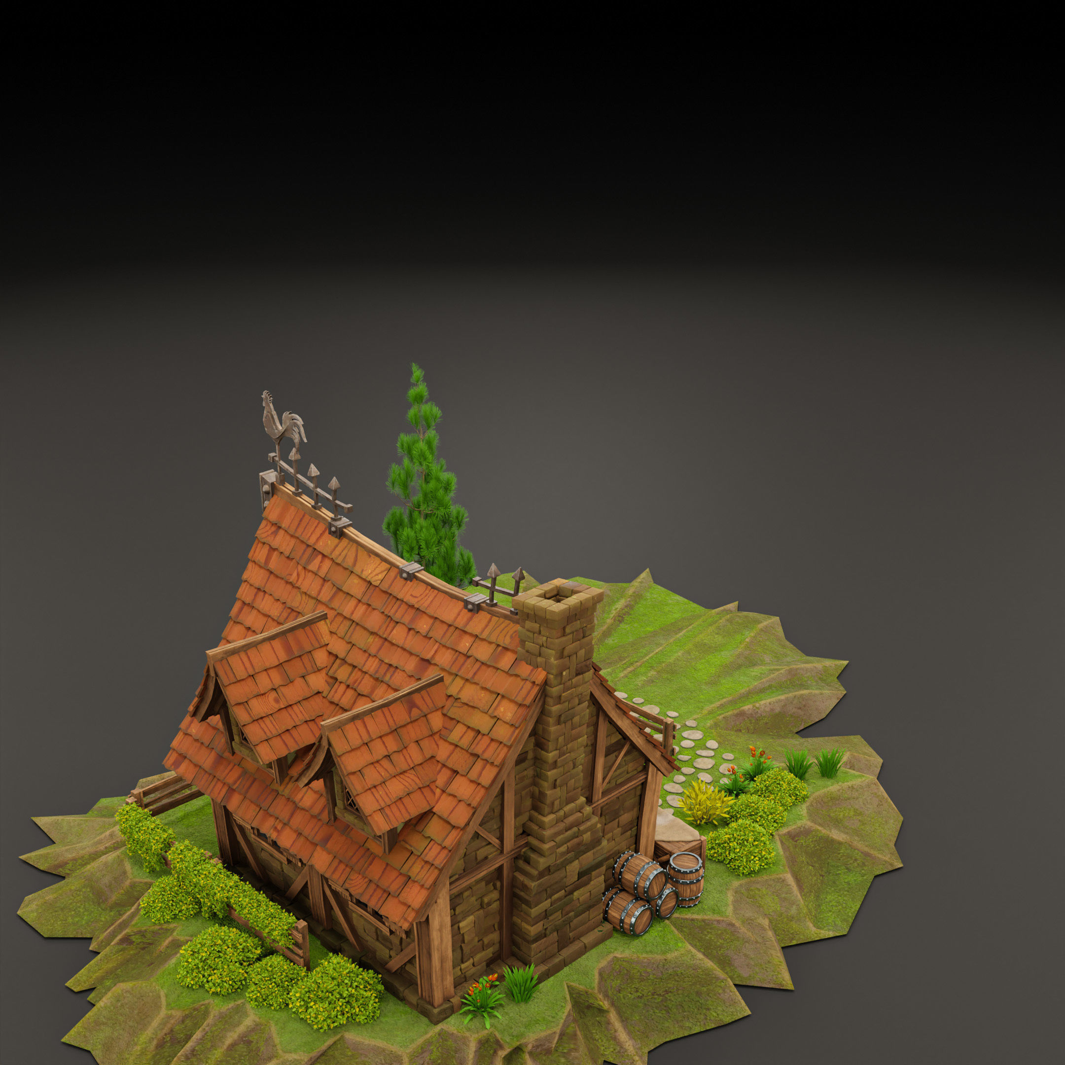 STYLIZED MEDIEVAL BUILDING 03 PRINT READY Low-poly 3D model_12