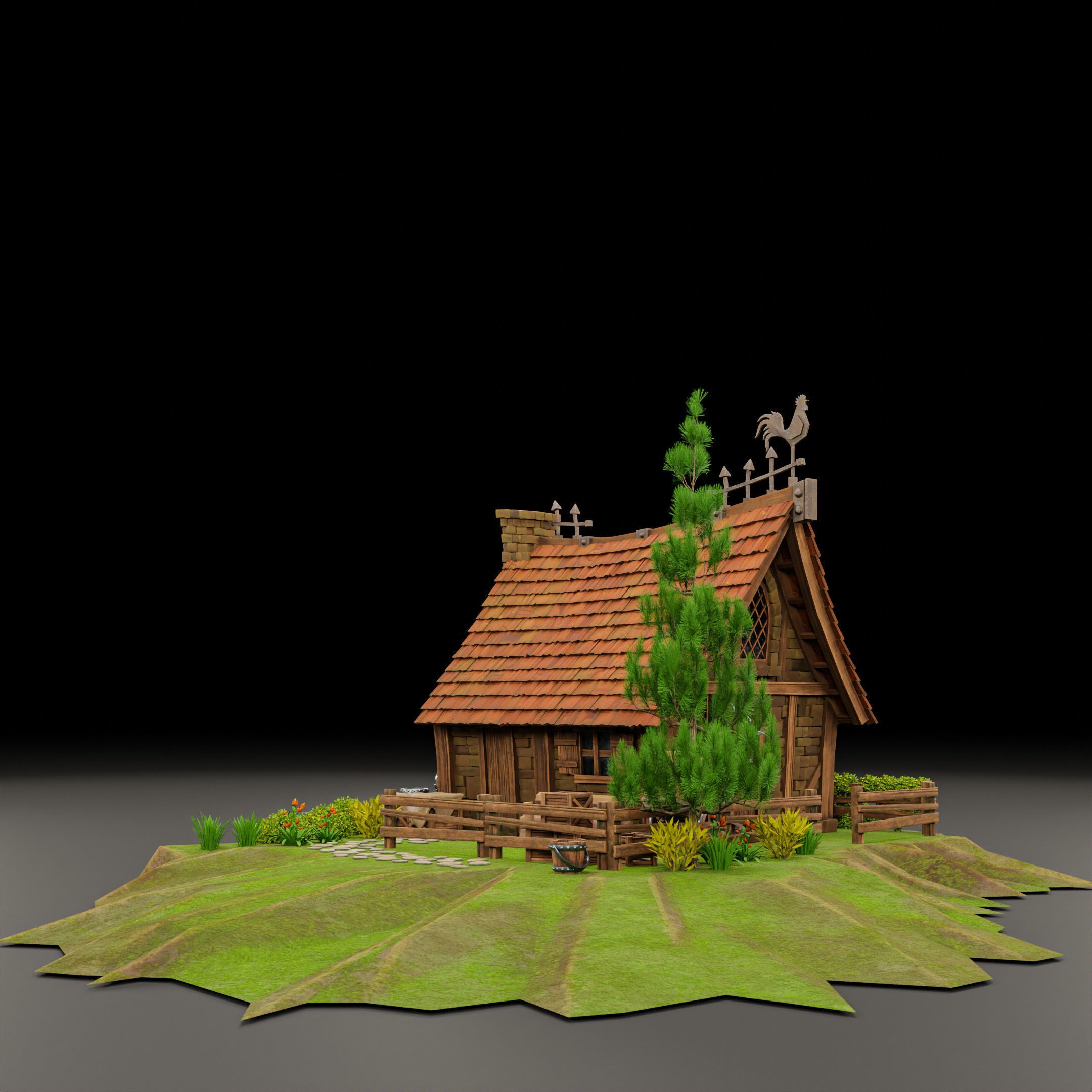 STYLIZED MEDIEVAL BUILDING 03 PRINT READY Low-poly 3D model_10
