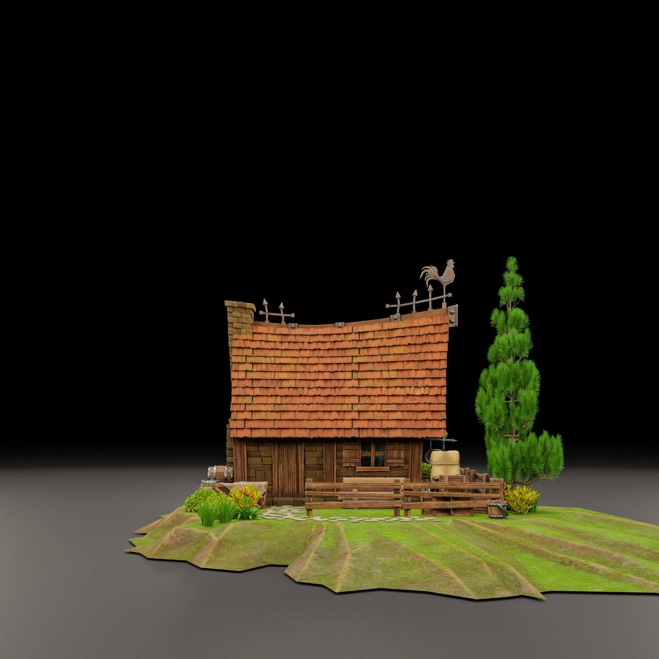 STYLIZED MEDIEVAL BUILDING 03 PRINT READY Low-poly 3D model_9