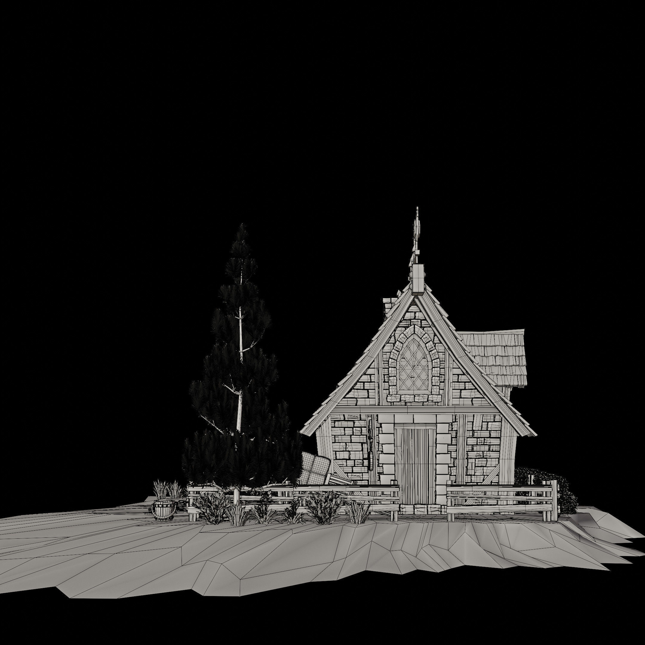 STYLIZED MEDIEVAL BUILDING 03 PRINT READY Low-poly 3D model_13