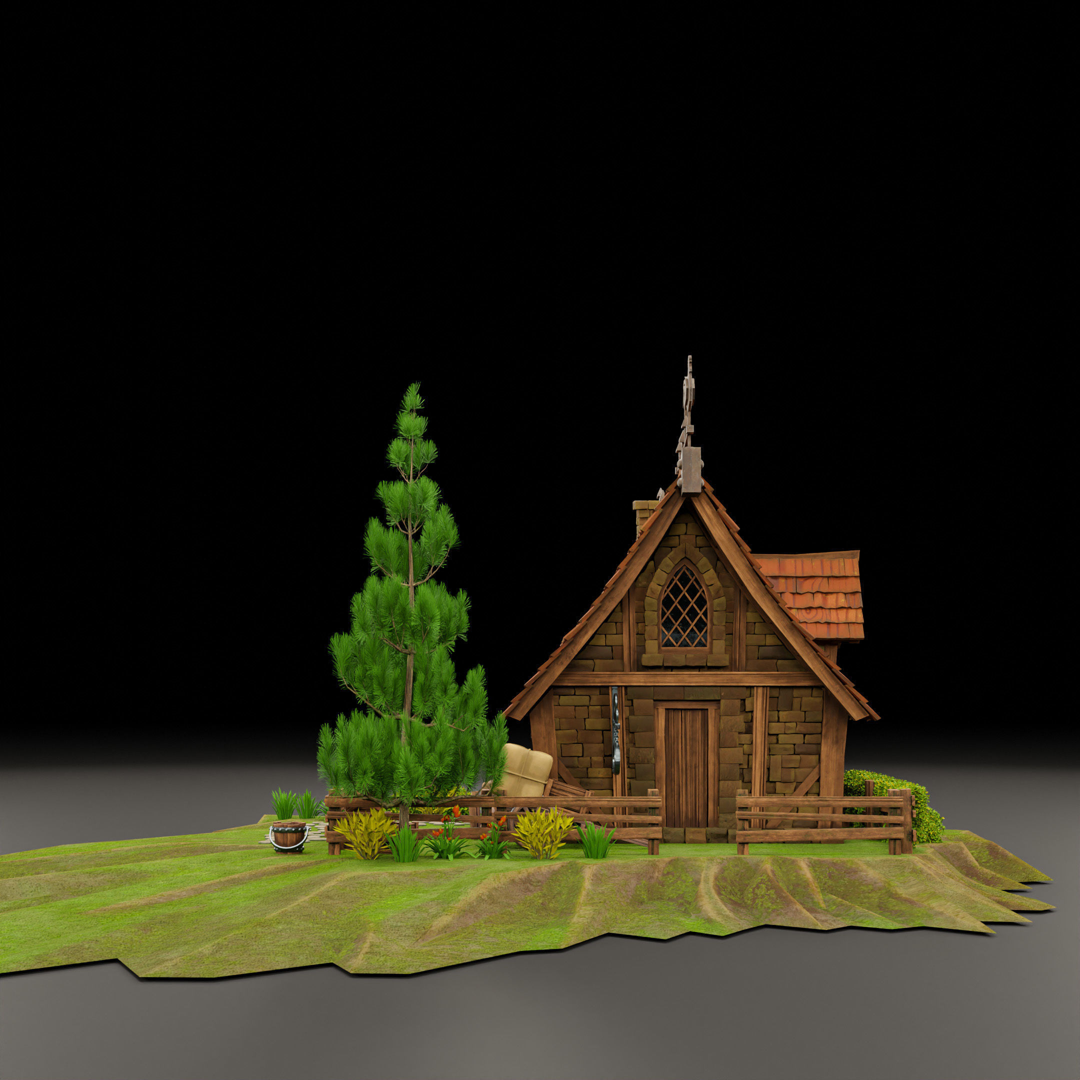 STYLIZED MEDIEVAL BUILDING 03 PRINT READY Low-poly 3D model_3