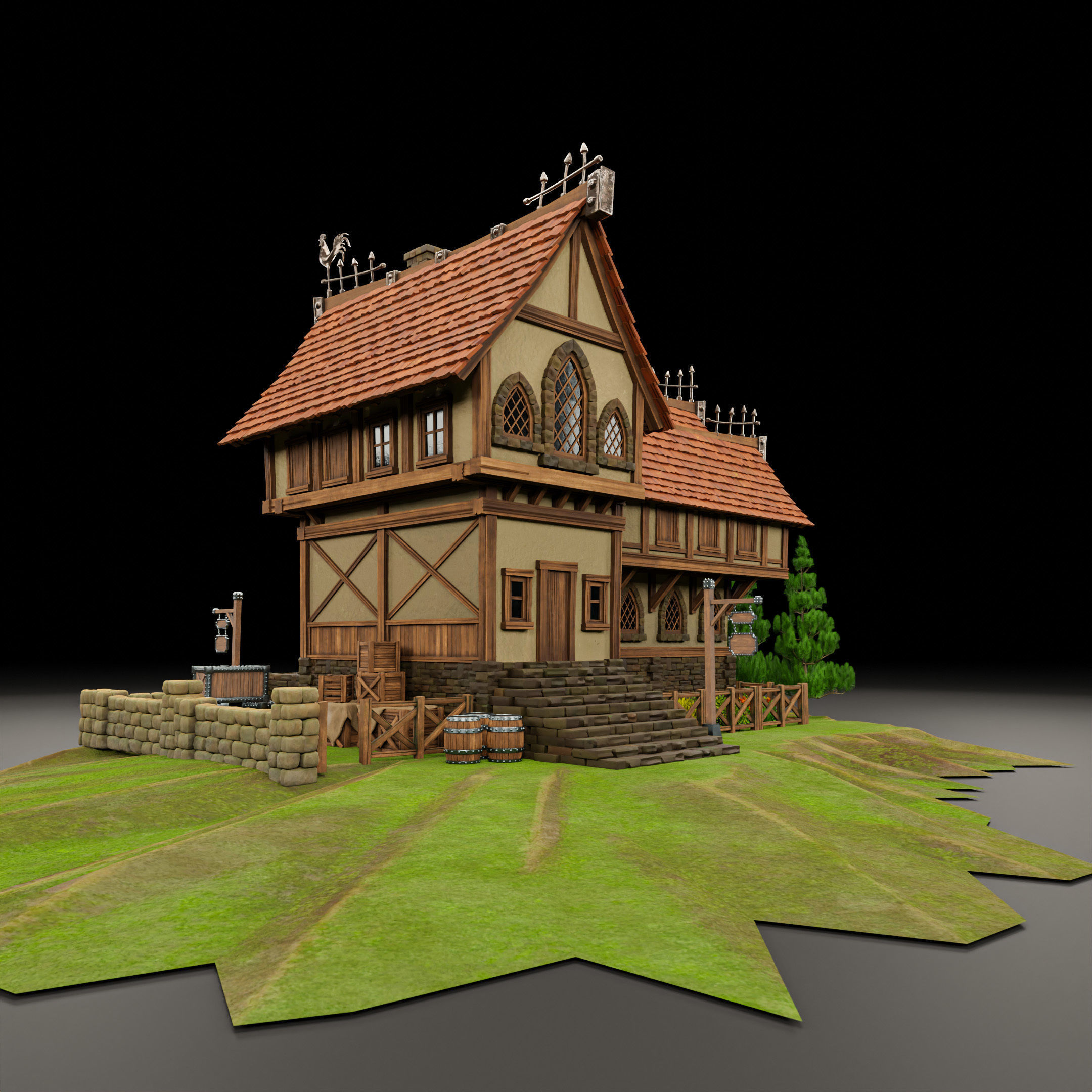 STYLIZED MEDIEVAL BUILDING 04 PRINT READY  Low-poly 3D model_6