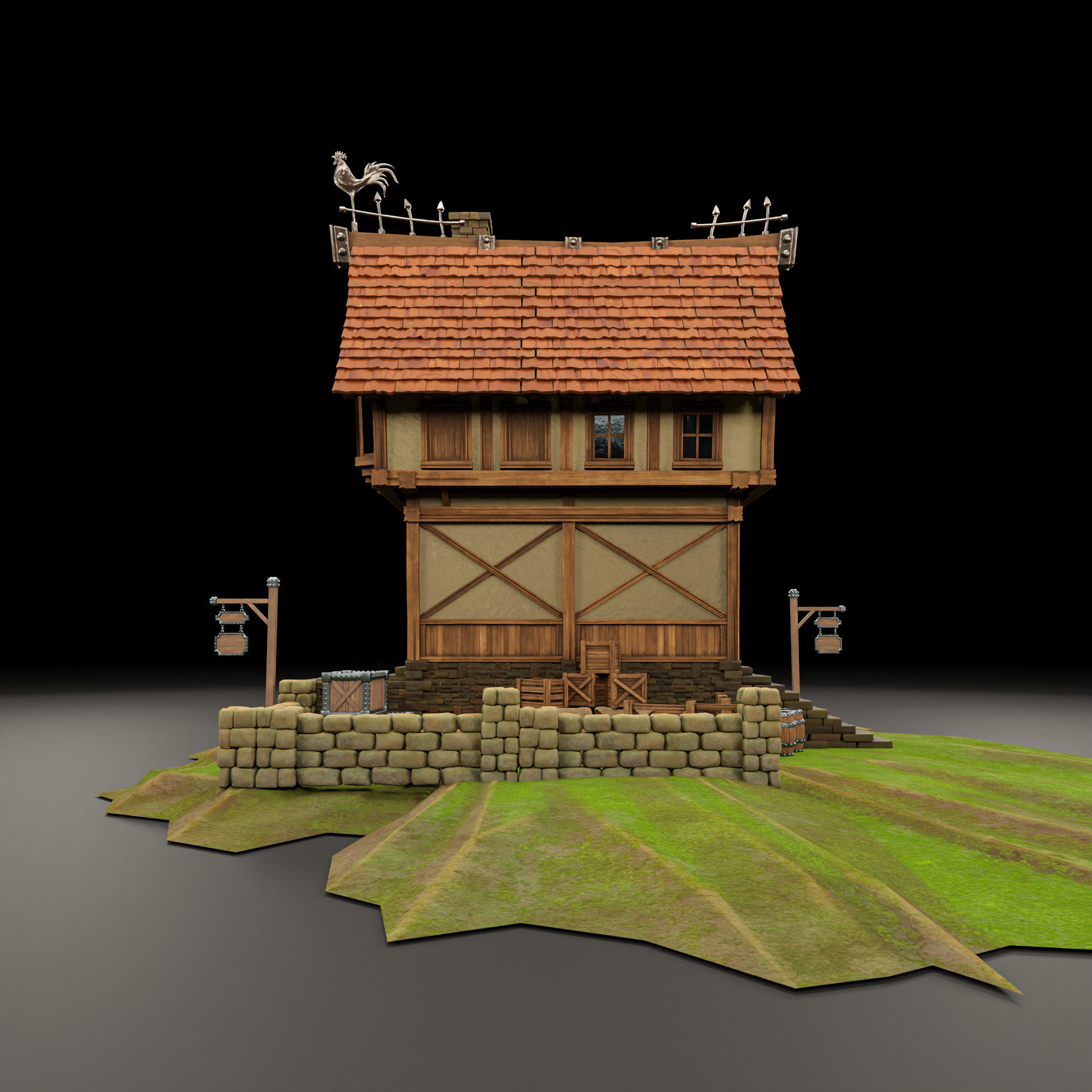 STYLIZED MEDIEVAL BUILDING 04 PRINT READY  Low-poly 3D model_5