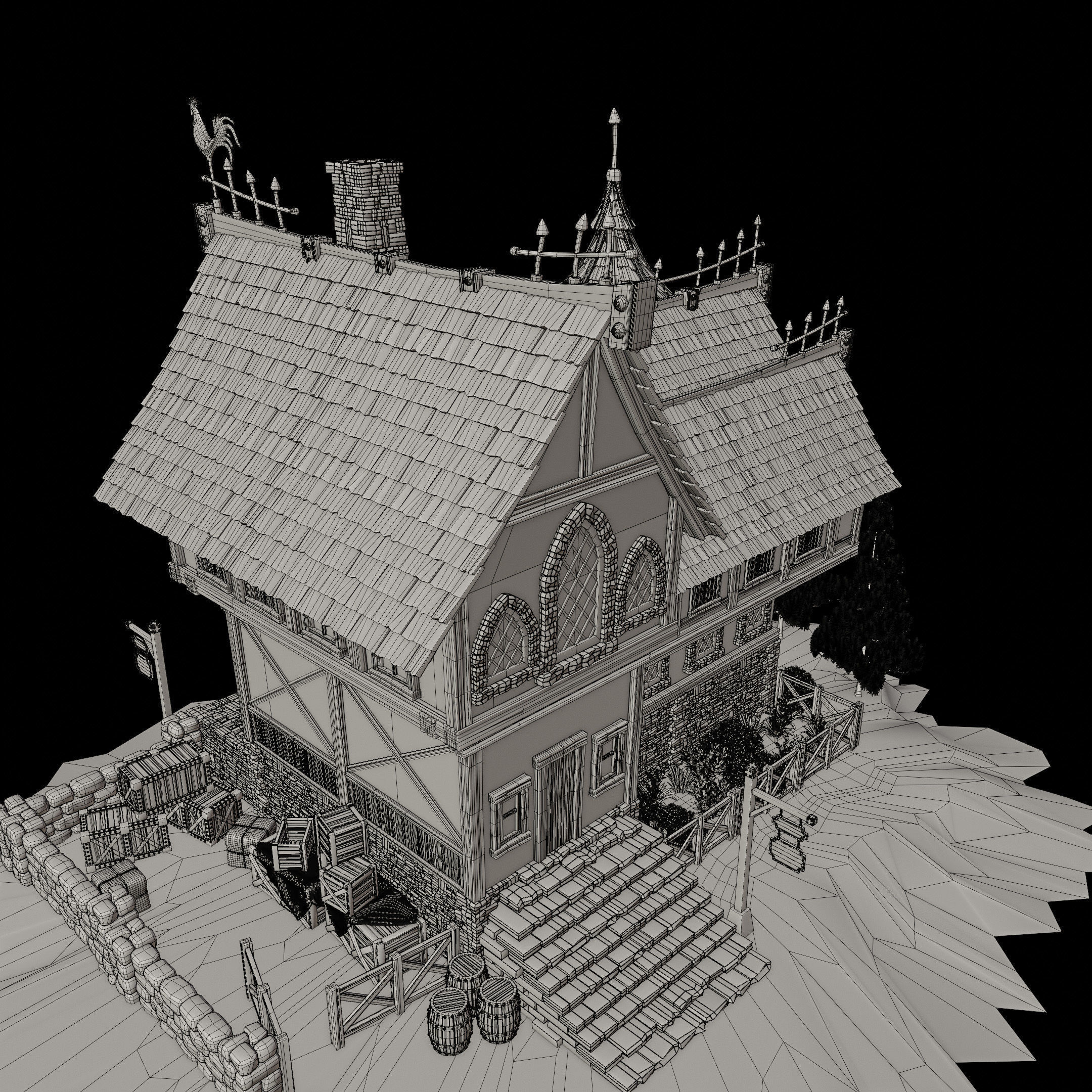 STYLIZED MEDIEVAL BUILDING 04 PRINT READY  Low-poly 3D model_22