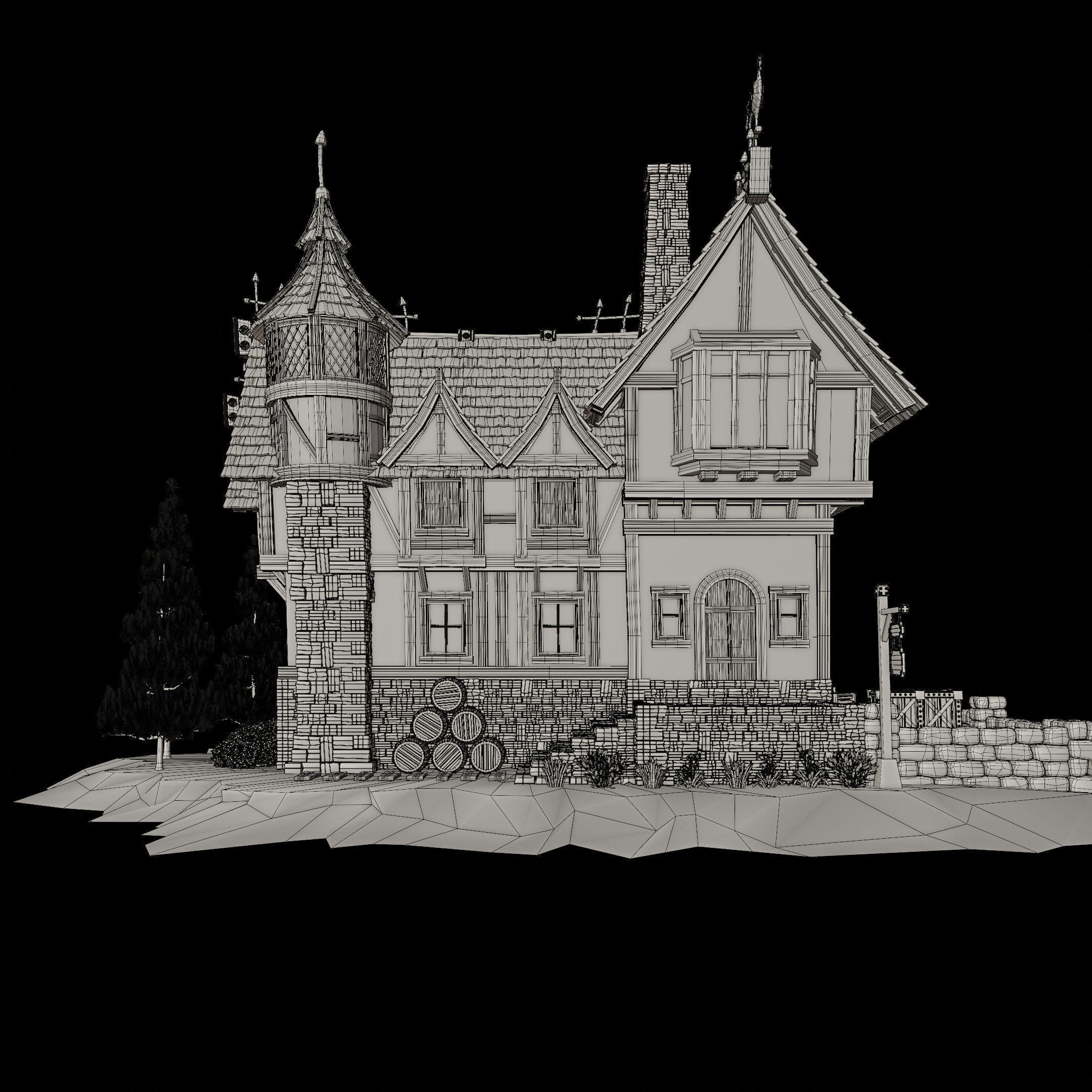 STYLIZED MEDIEVAL BUILDING 04 PRINT READY  Low-poly 3D model_13