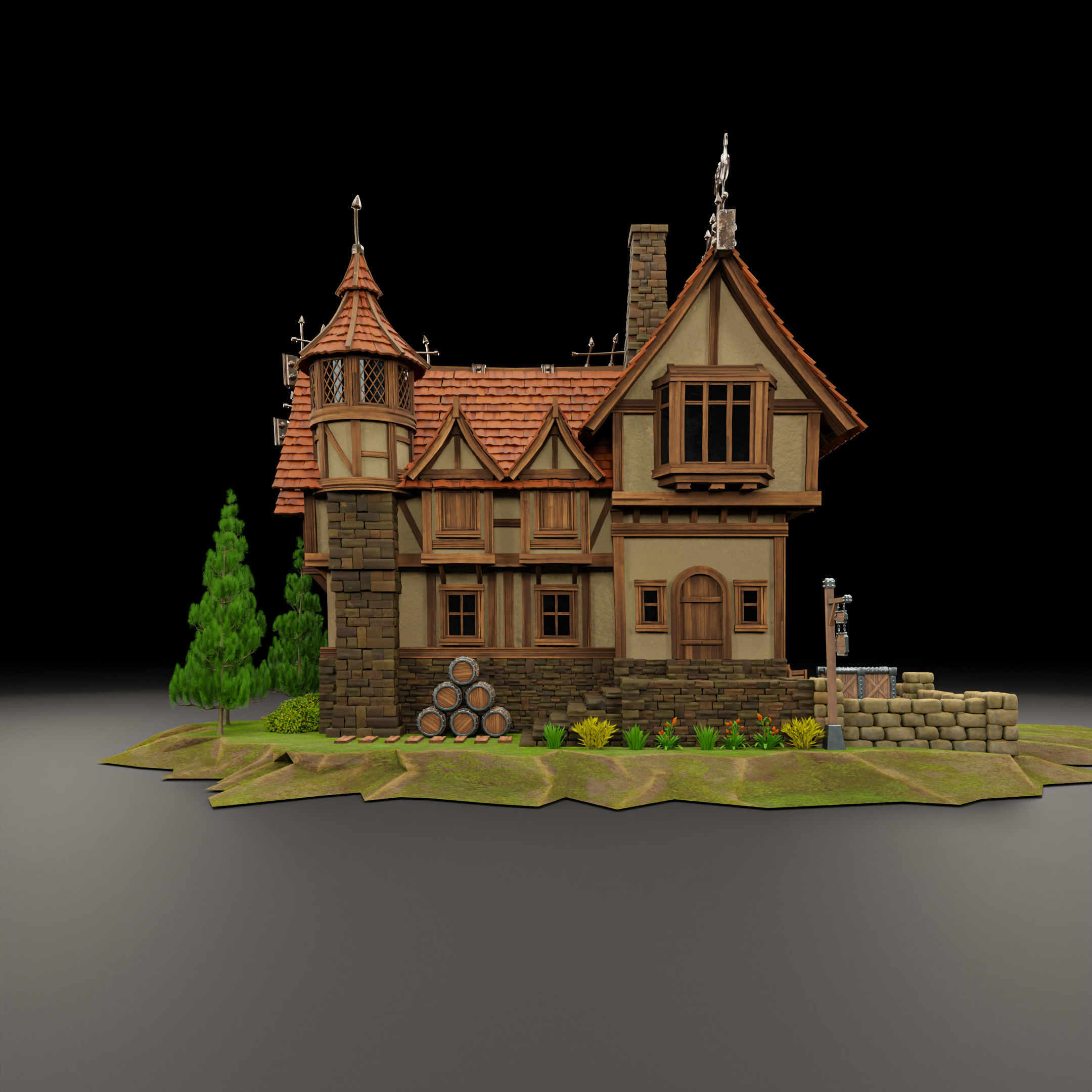 STYLIZED MEDIEVAL BUILDING 04 PRINT READY  Low-poly 3D model_3