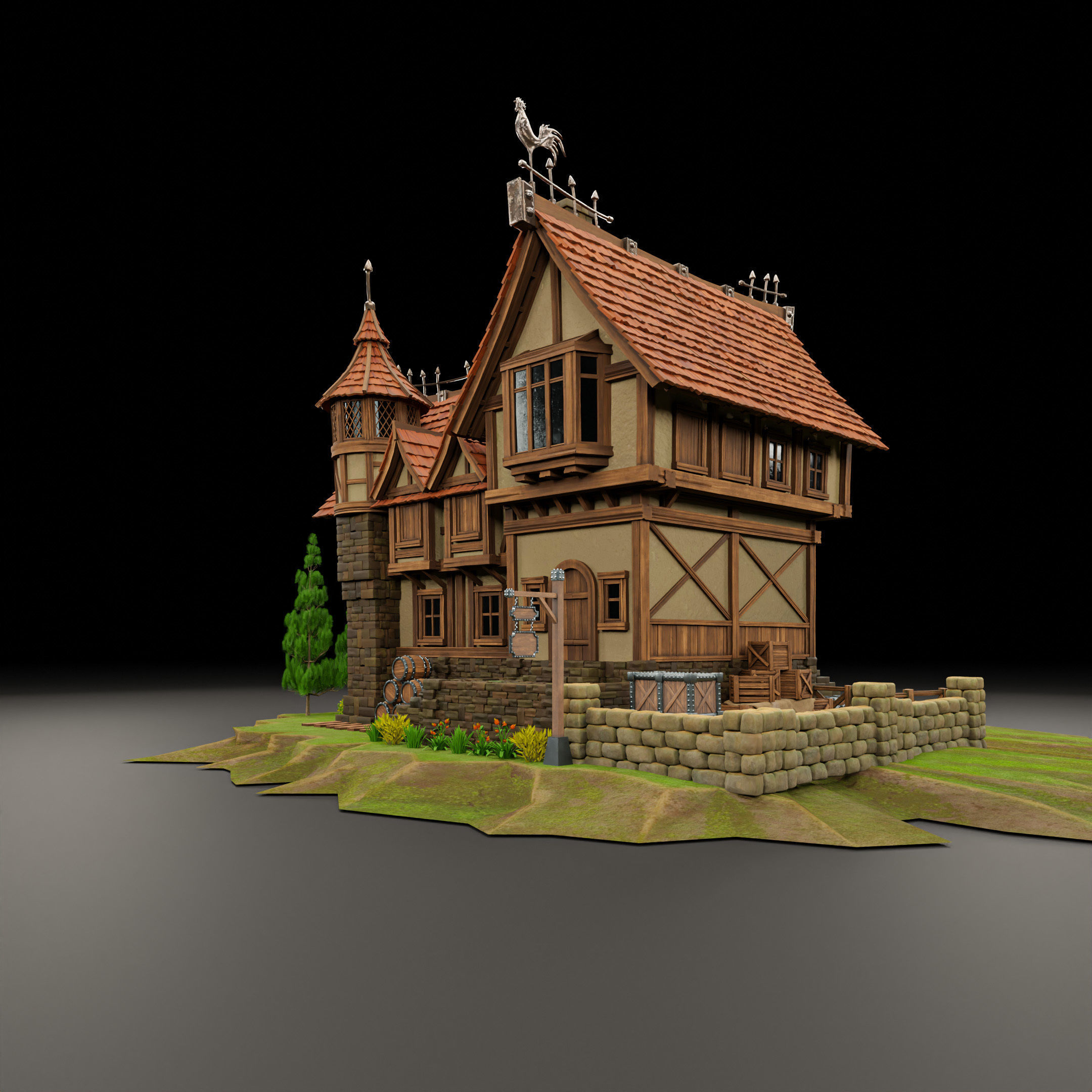 STYLIZED MEDIEVAL BUILDING 04 PRINT READY  Low-poly 3D model_4