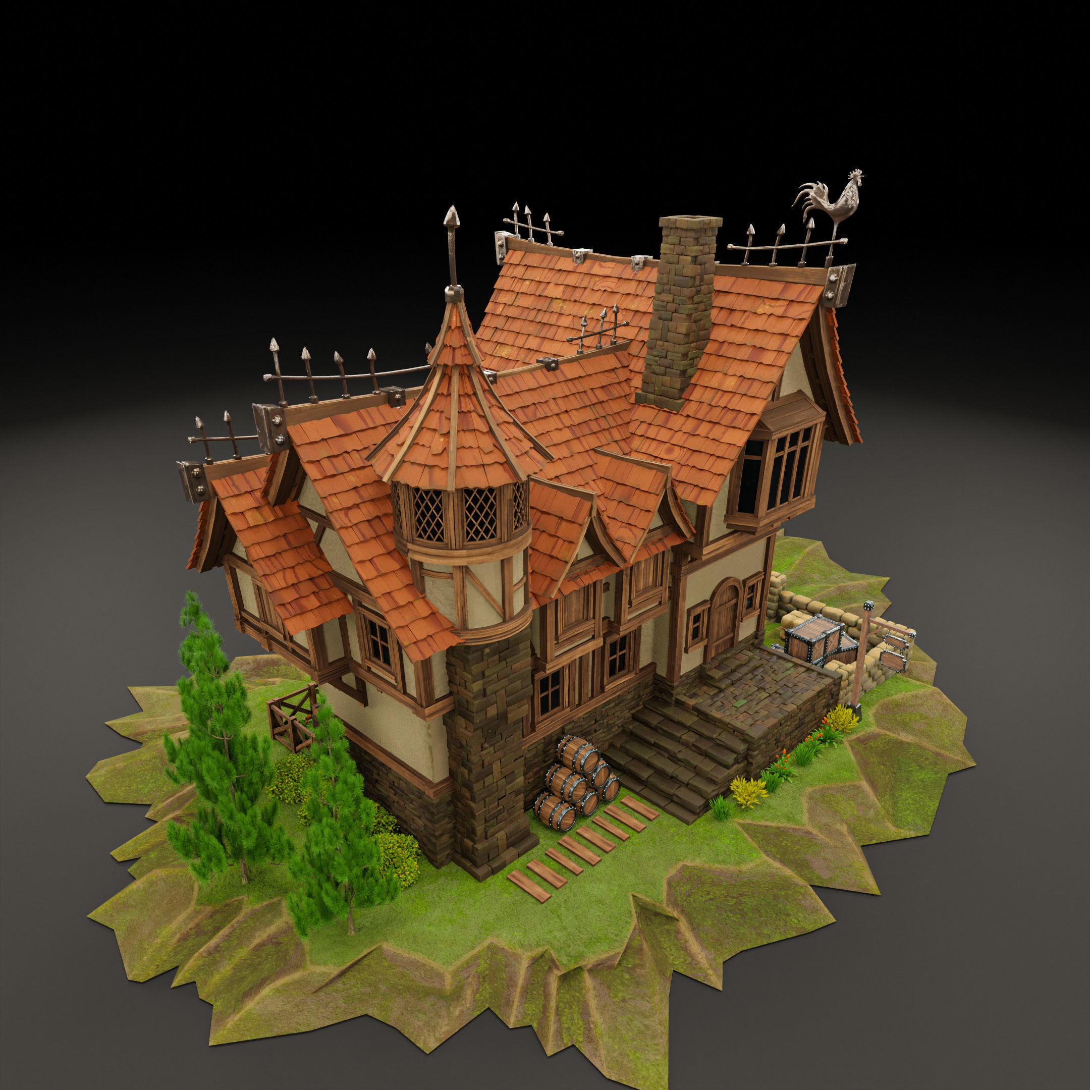 STYLIZED MEDIEVAL BUILDING 04 PRINT READY  Low-poly 3D model_11