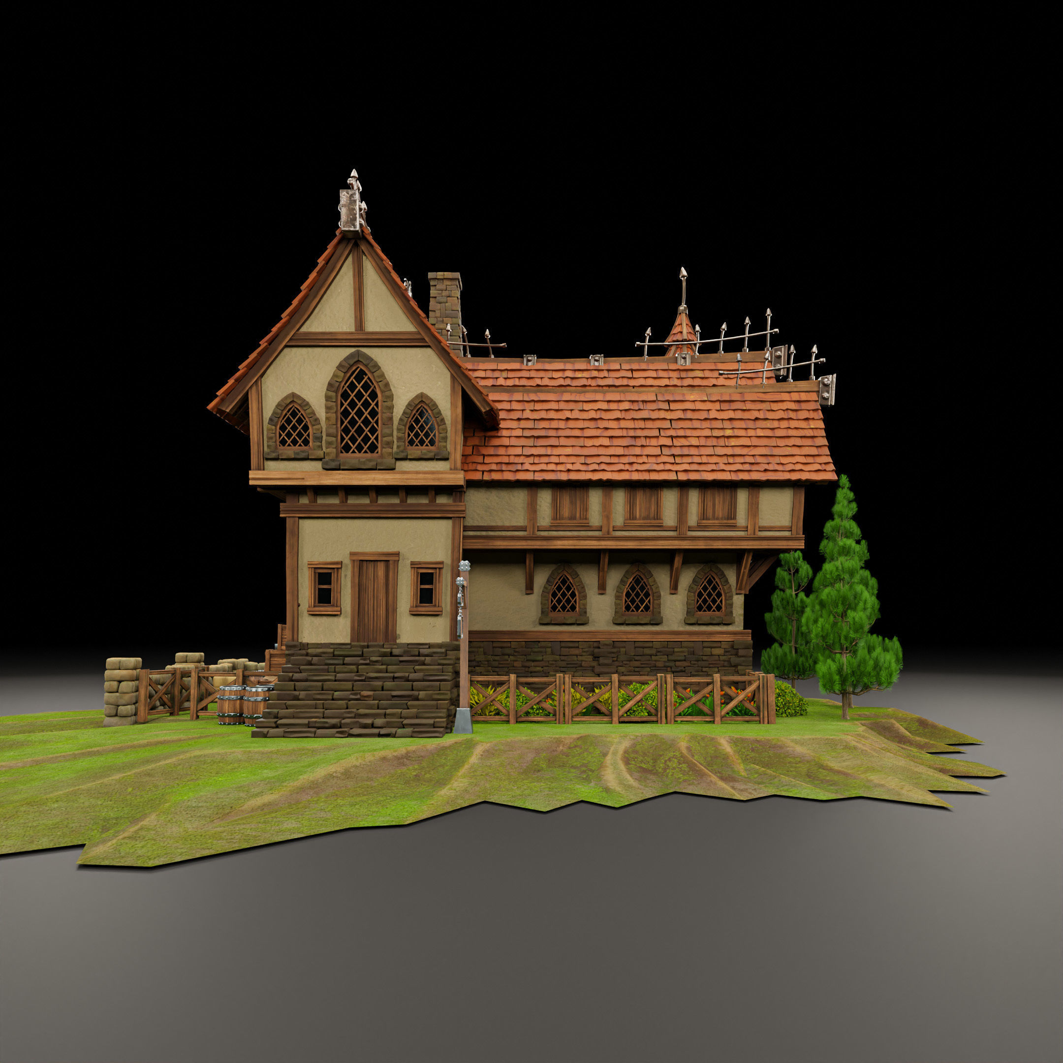 STYLIZED MEDIEVAL BUILDING 04 PRINT READY  Low-poly 3D model_7