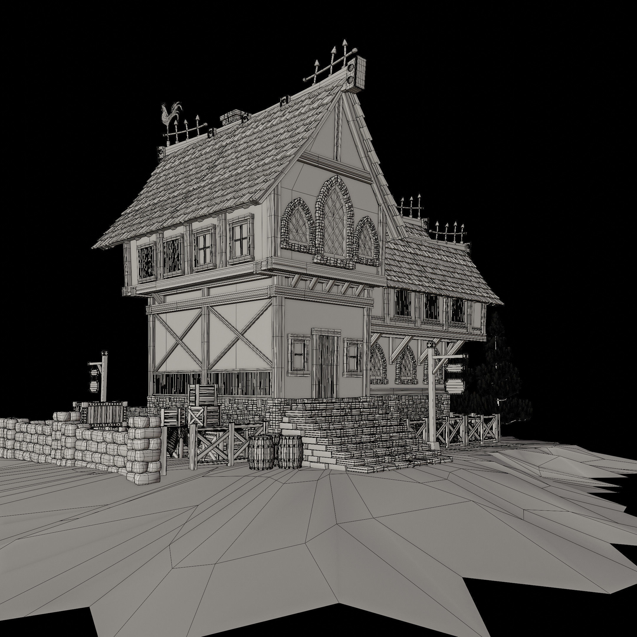 STYLIZED MEDIEVAL BUILDING 04 PRINT READY  Low-poly 3D model_16