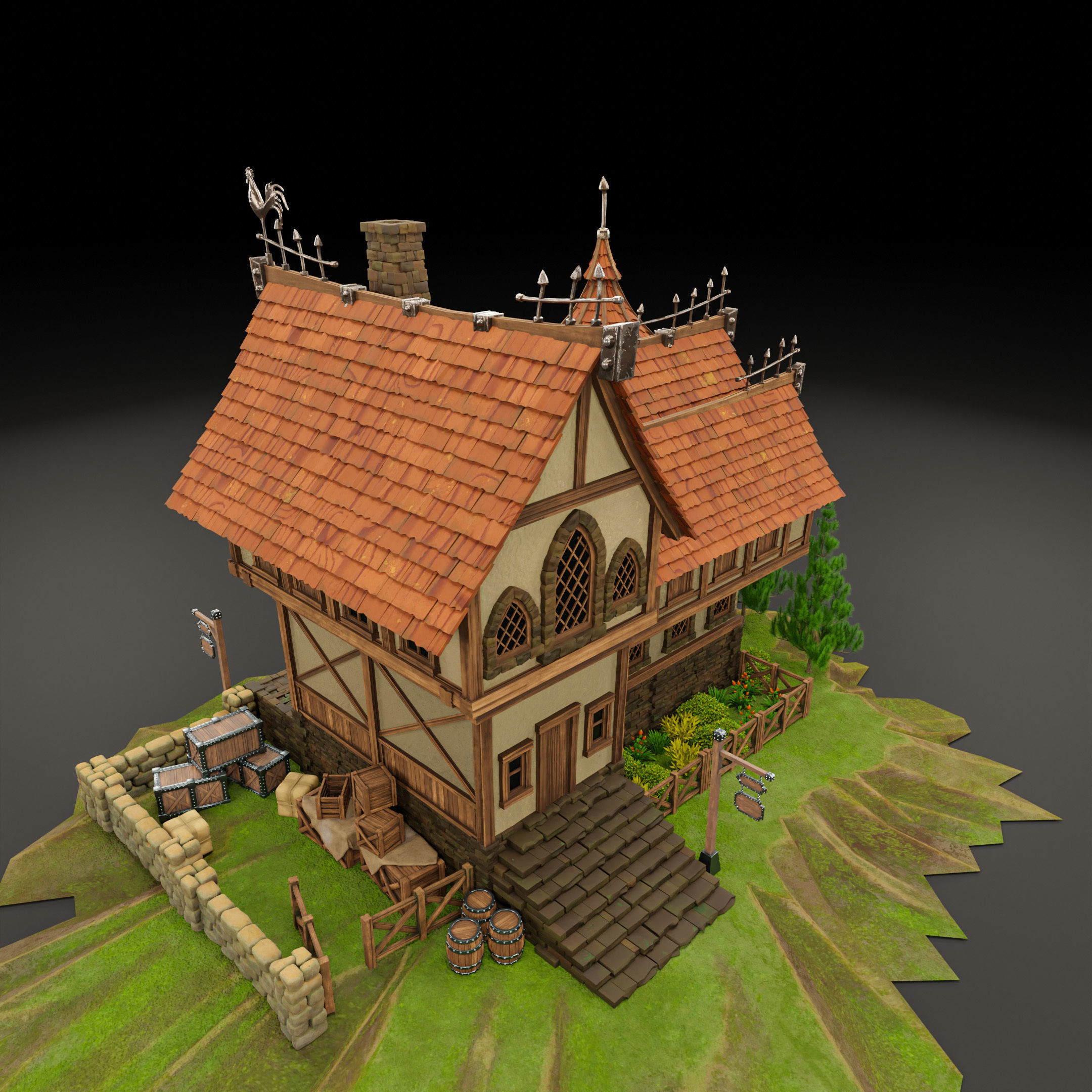 STYLIZED MEDIEVAL BUILDING 04 PRINT READY  Low-poly 3D model_12