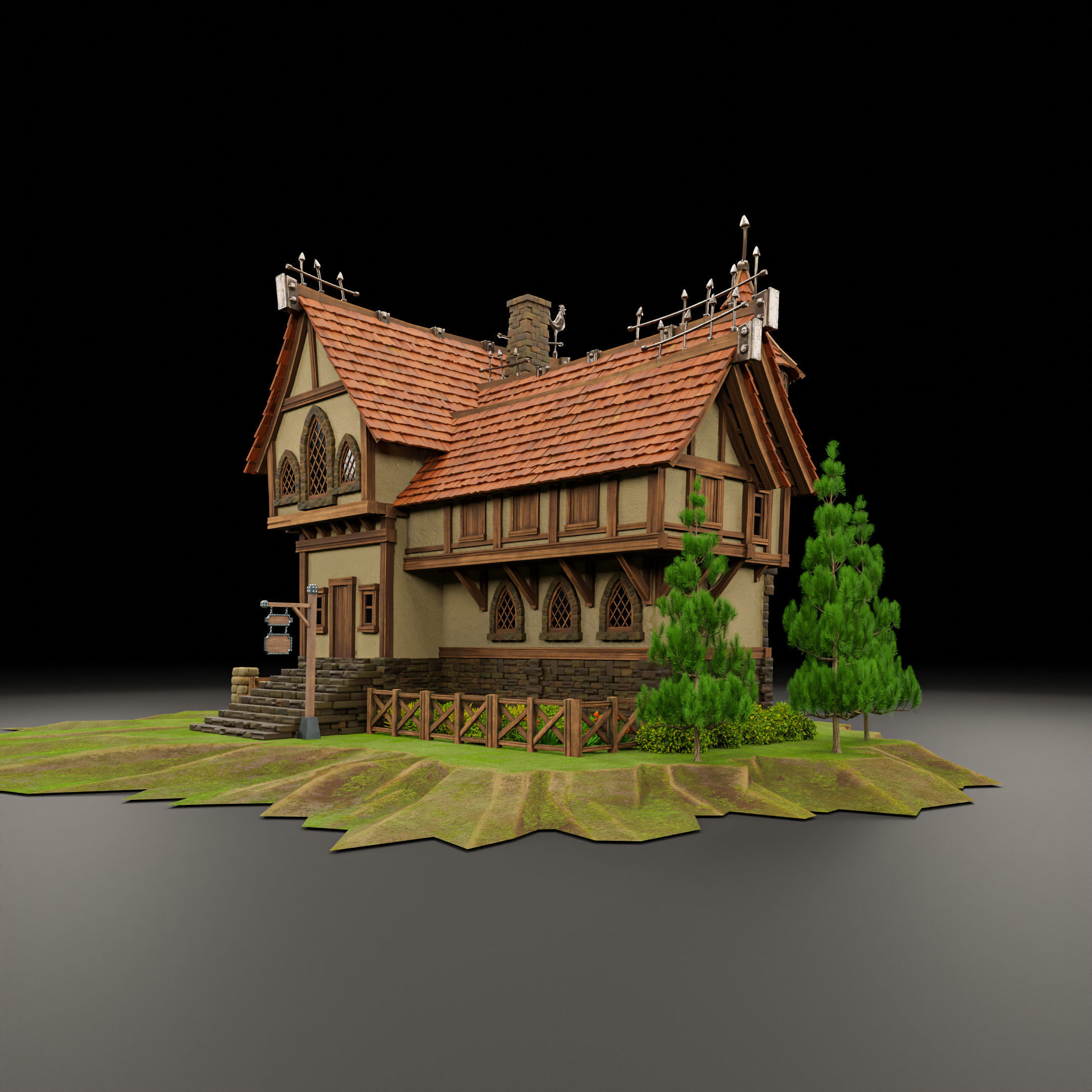 STYLIZED MEDIEVAL BUILDING 04 PRINT READY  Low-poly 3D model_8