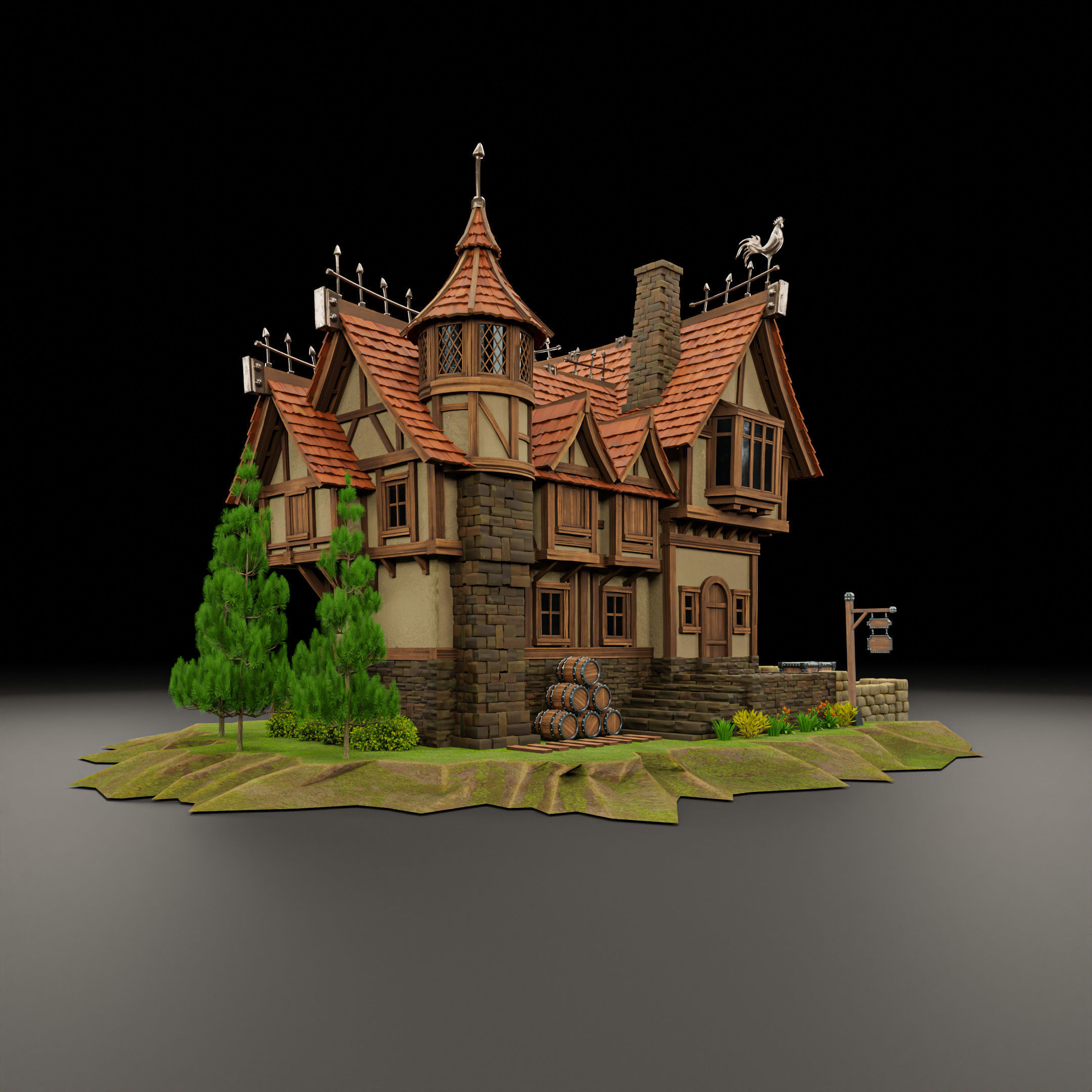 STYLIZED MEDIEVAL BUILDING 04 PRINT READY  Low-poly 3D model_10
