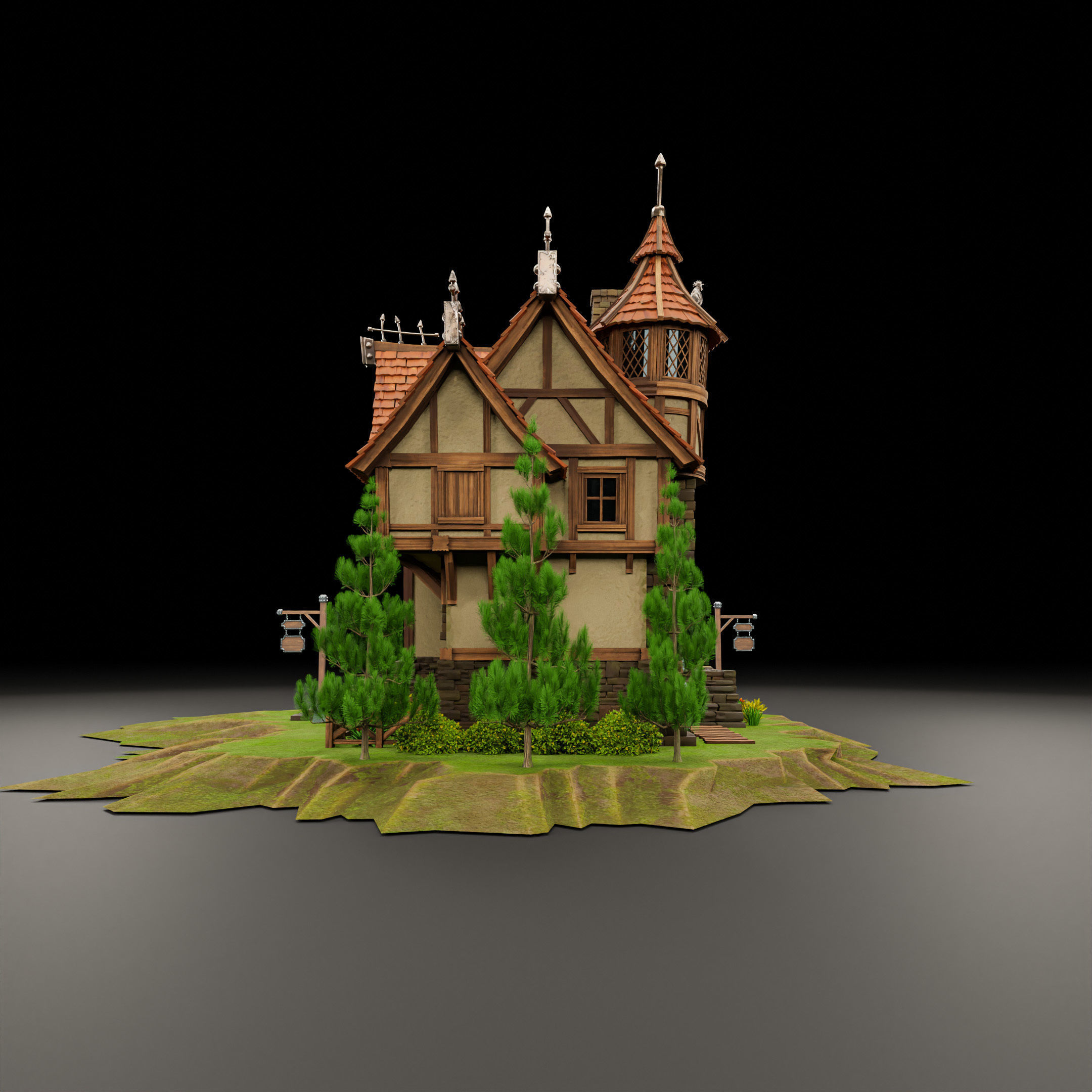 STYLIZED MEDIEVAL BUILDING 04 PRINT READY  Low-poly 3D model_9