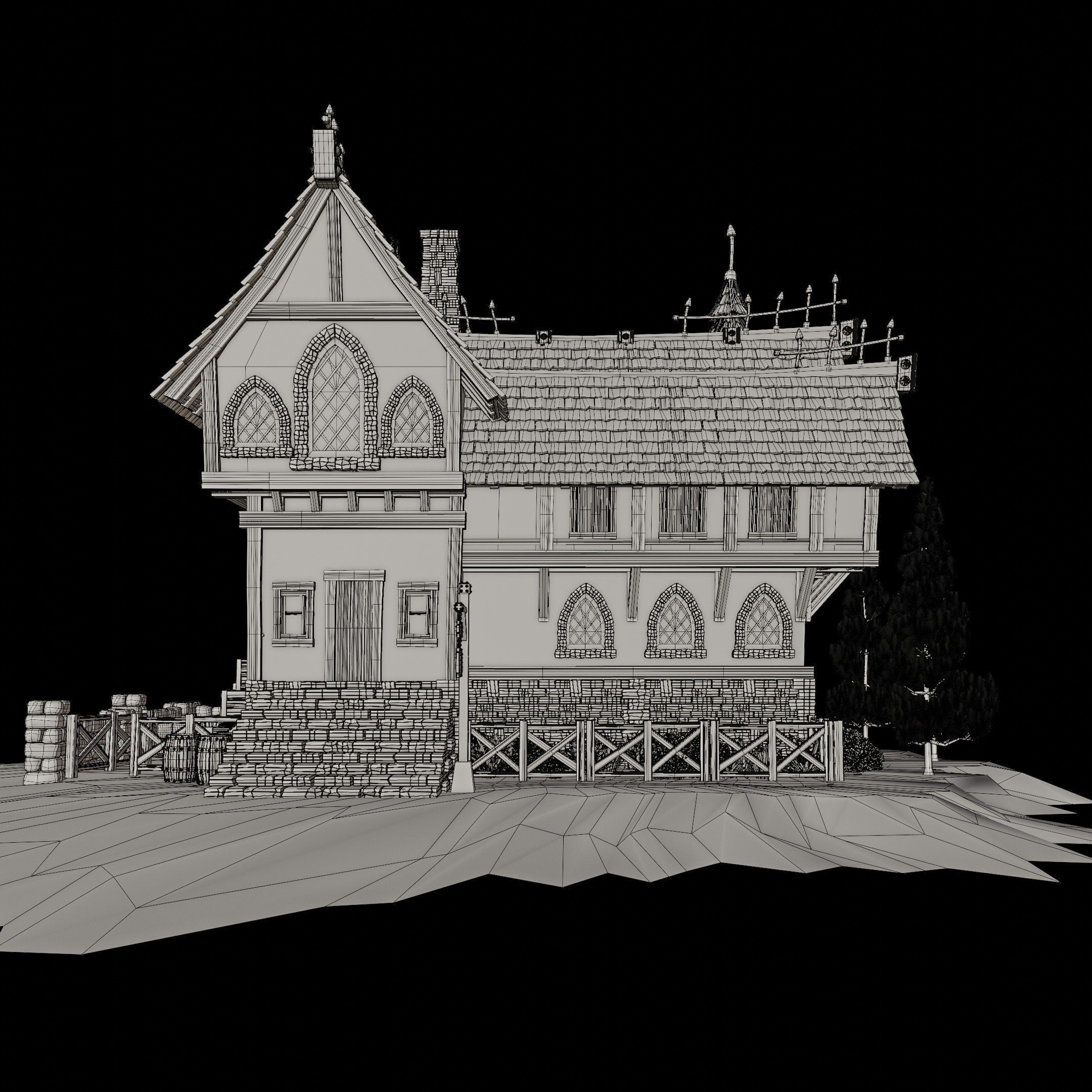 STYLIZED MEDIEVAL BUILDING 04 PRINT READY  Low-poly 3D model_17