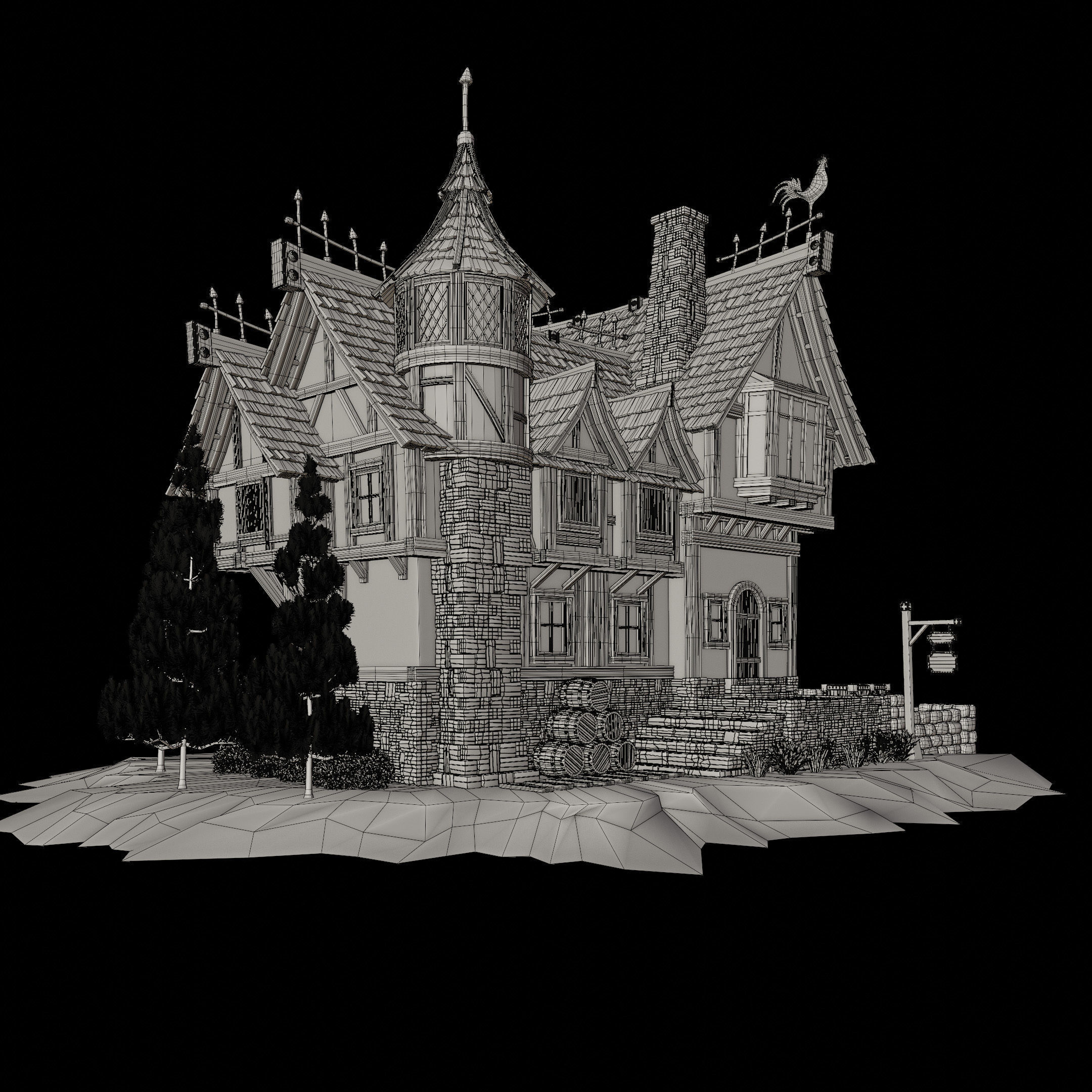 STYLIZED MEDIEVAL BUILDING 04 PRINT READY  Low-poly 3D model_20