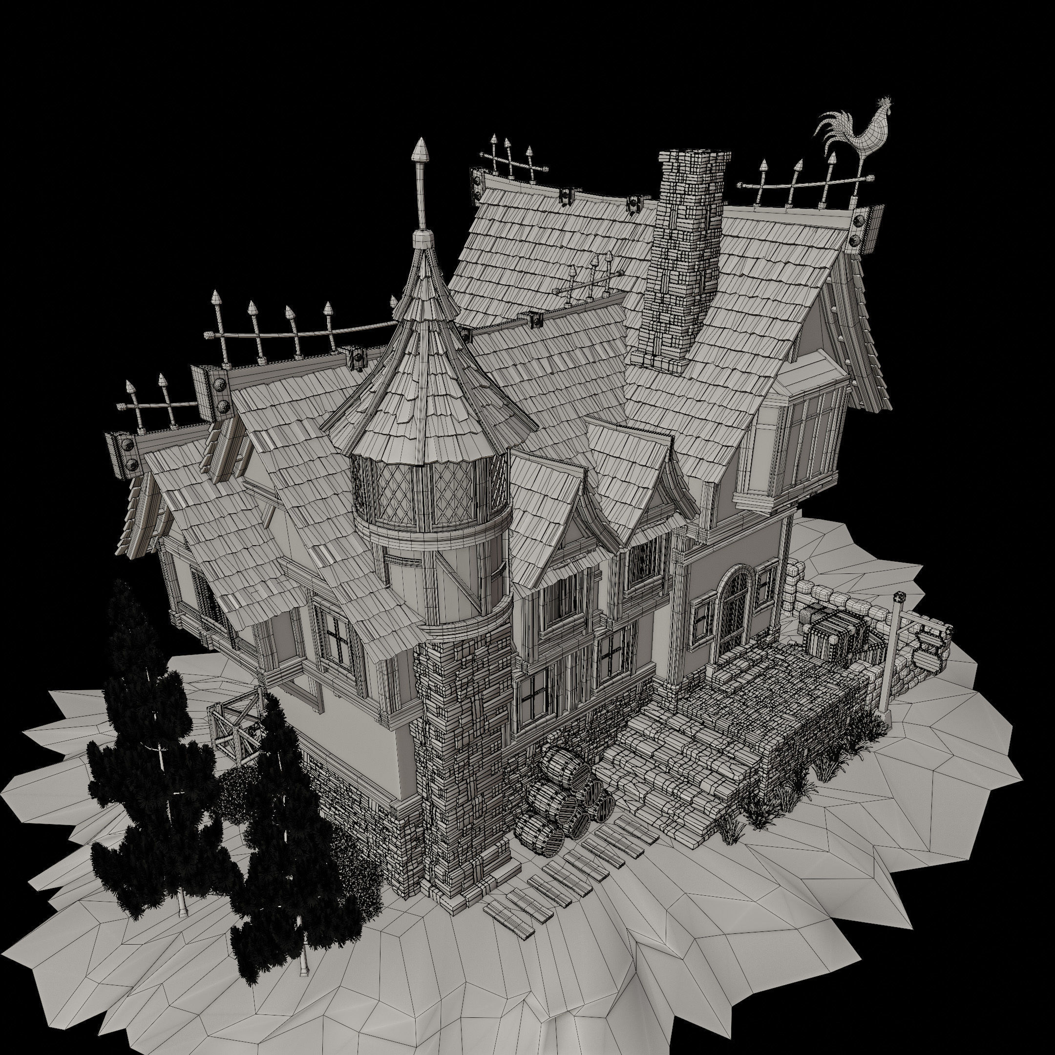 STYLIZED MEDIEVAL BUILDING 04 PRINT READY  Low-poly 3D model_21
