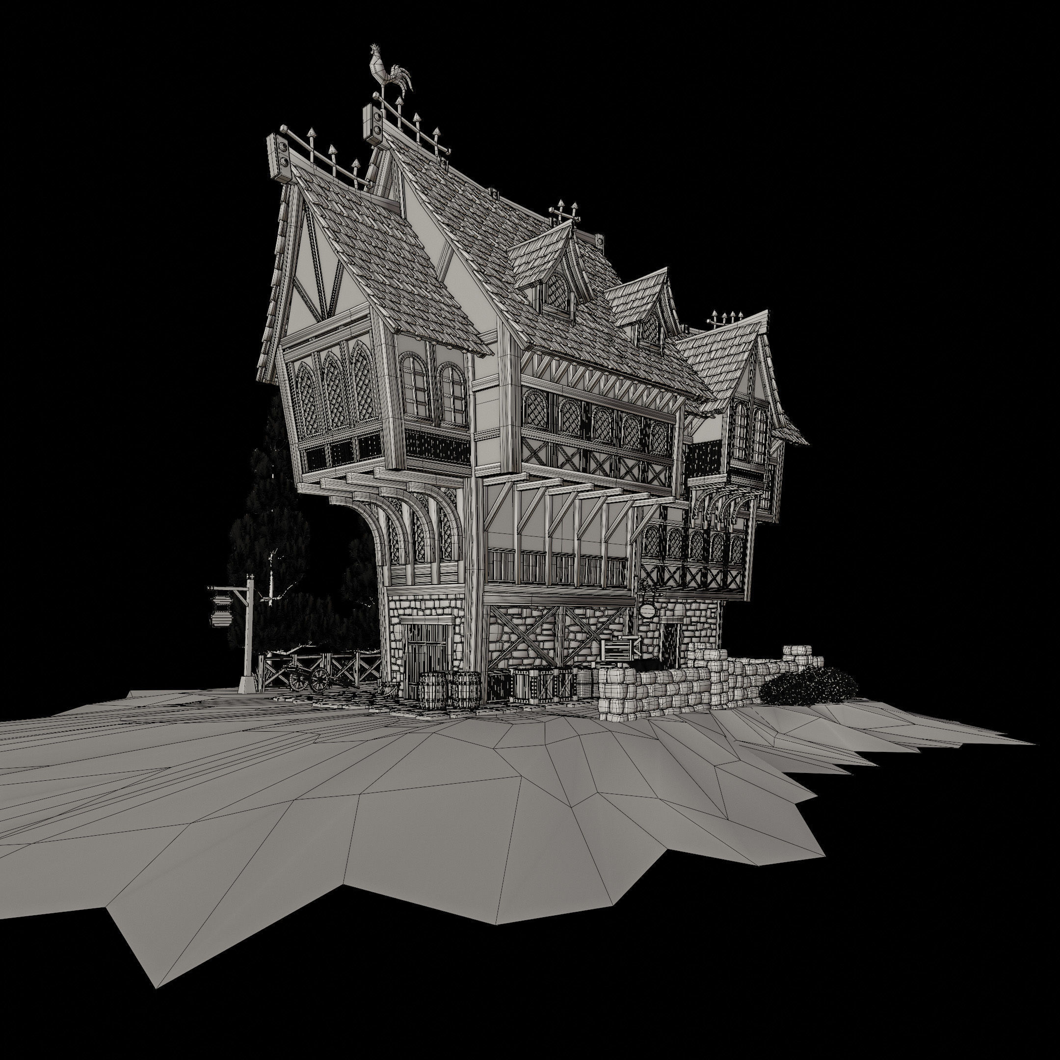 STYLIZED MEDIEVAL BUILDING 05 PRINT READY Low-poly 3D model_14