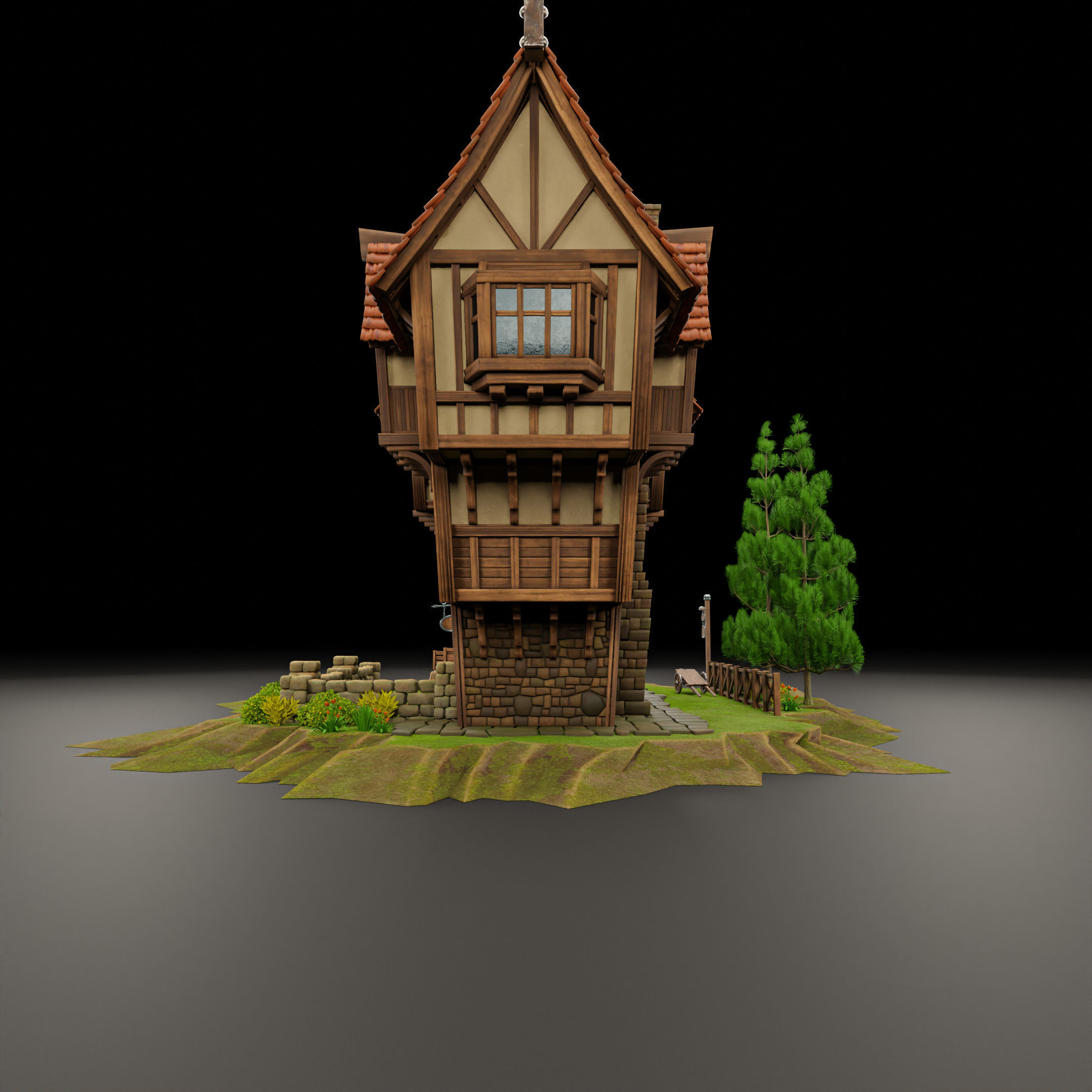 STYLIZED MEDIEVAL BUILDING 05 PRINT READY Low-poly 3D model_7