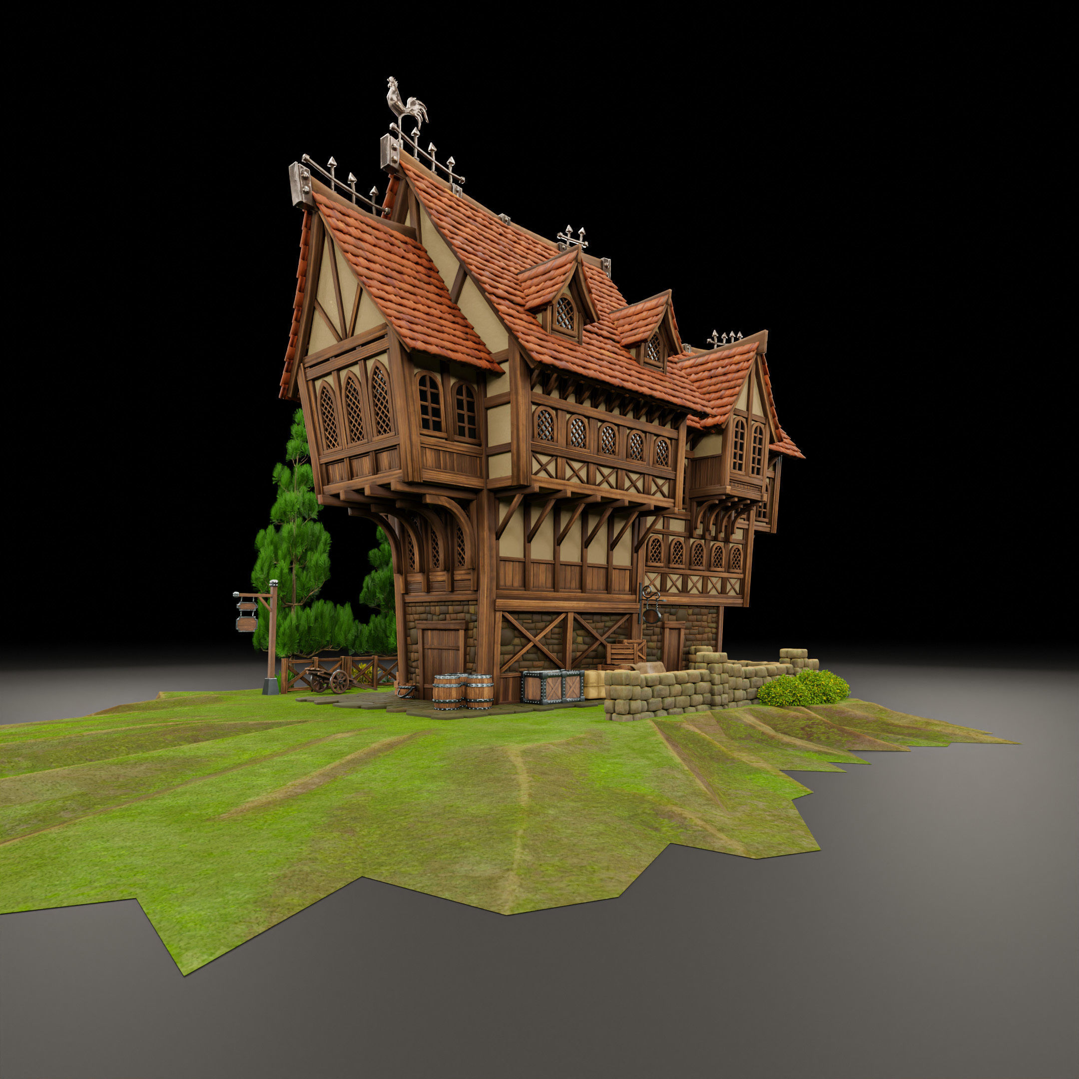 STYLIZED MEDIEVAL BUILDING 05 PRINT READY Low-poly 3D model_4