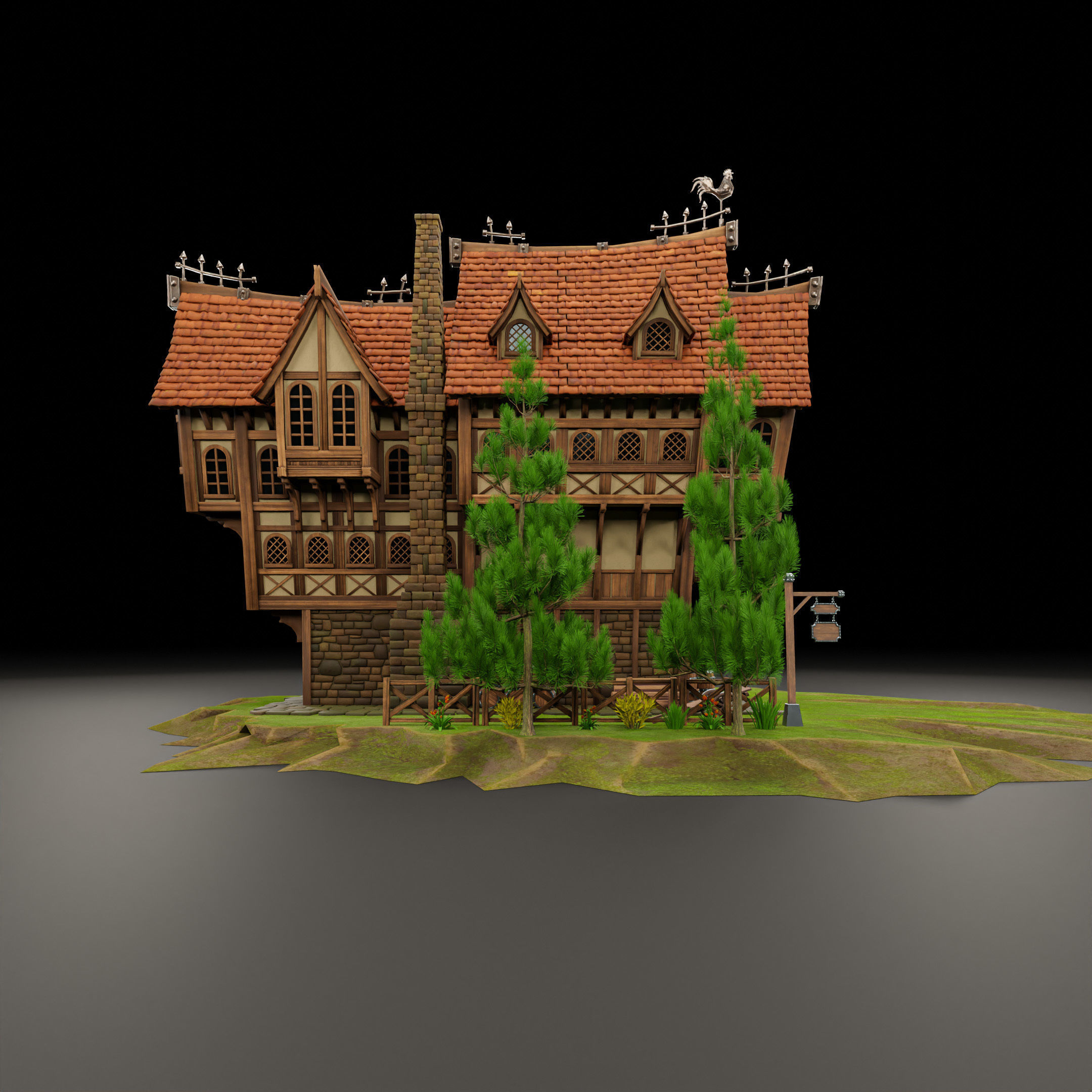 STYLIZED MEDIEVAL BUILDING 05 PRINT READY Low-poly 3D model_9