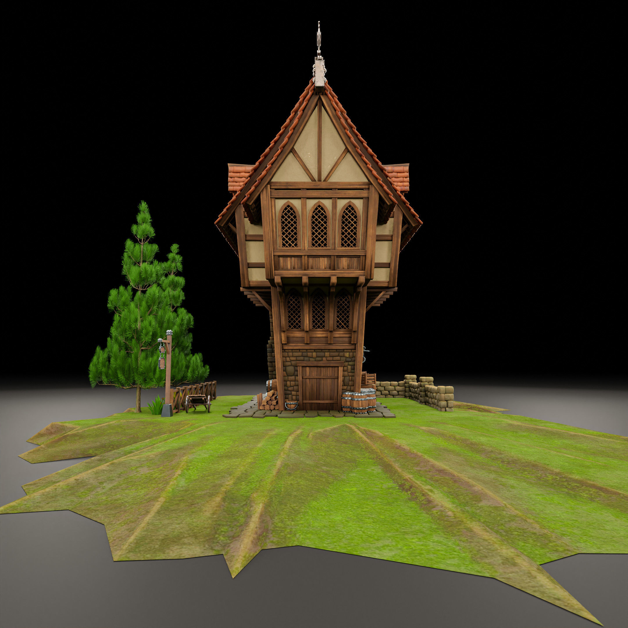 STYLIZED MEDIEVAL BUILDING 05 PRINT READY Low-poly 3D model_3